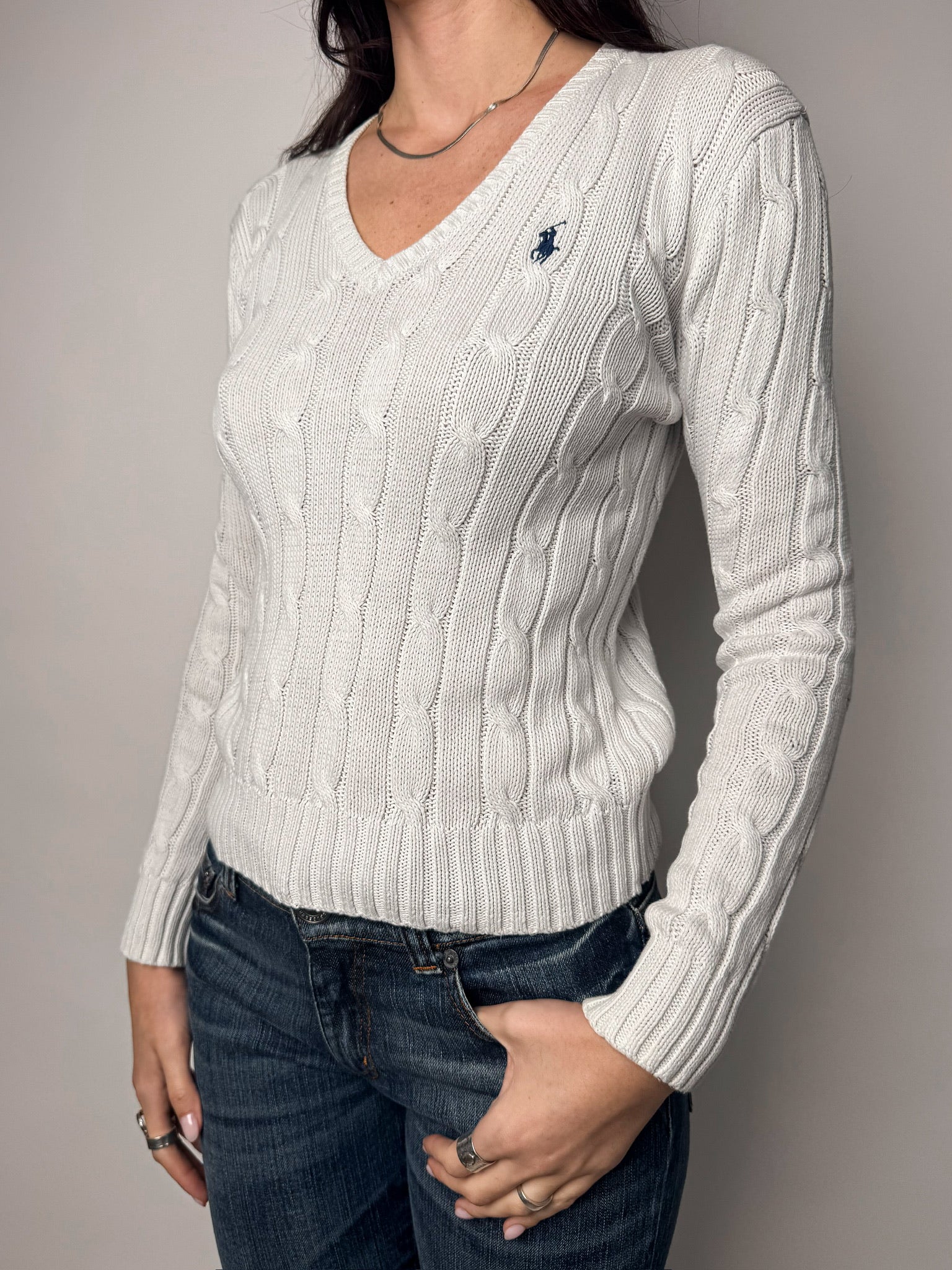 סריג צמות לבן Polo Ralph Lauren (S)