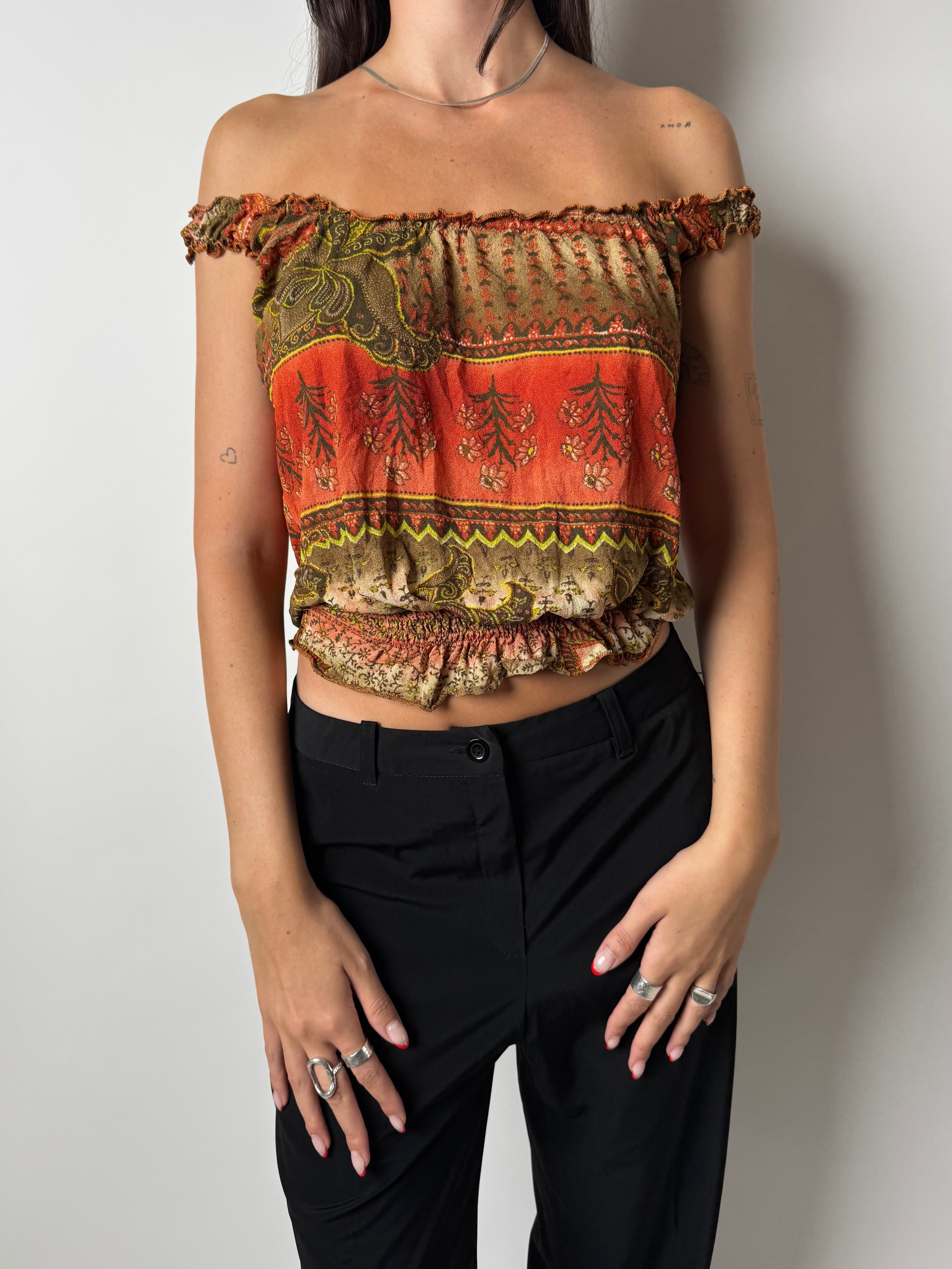 גופיית אוף שולדרז בהדפס אתני (S-M)