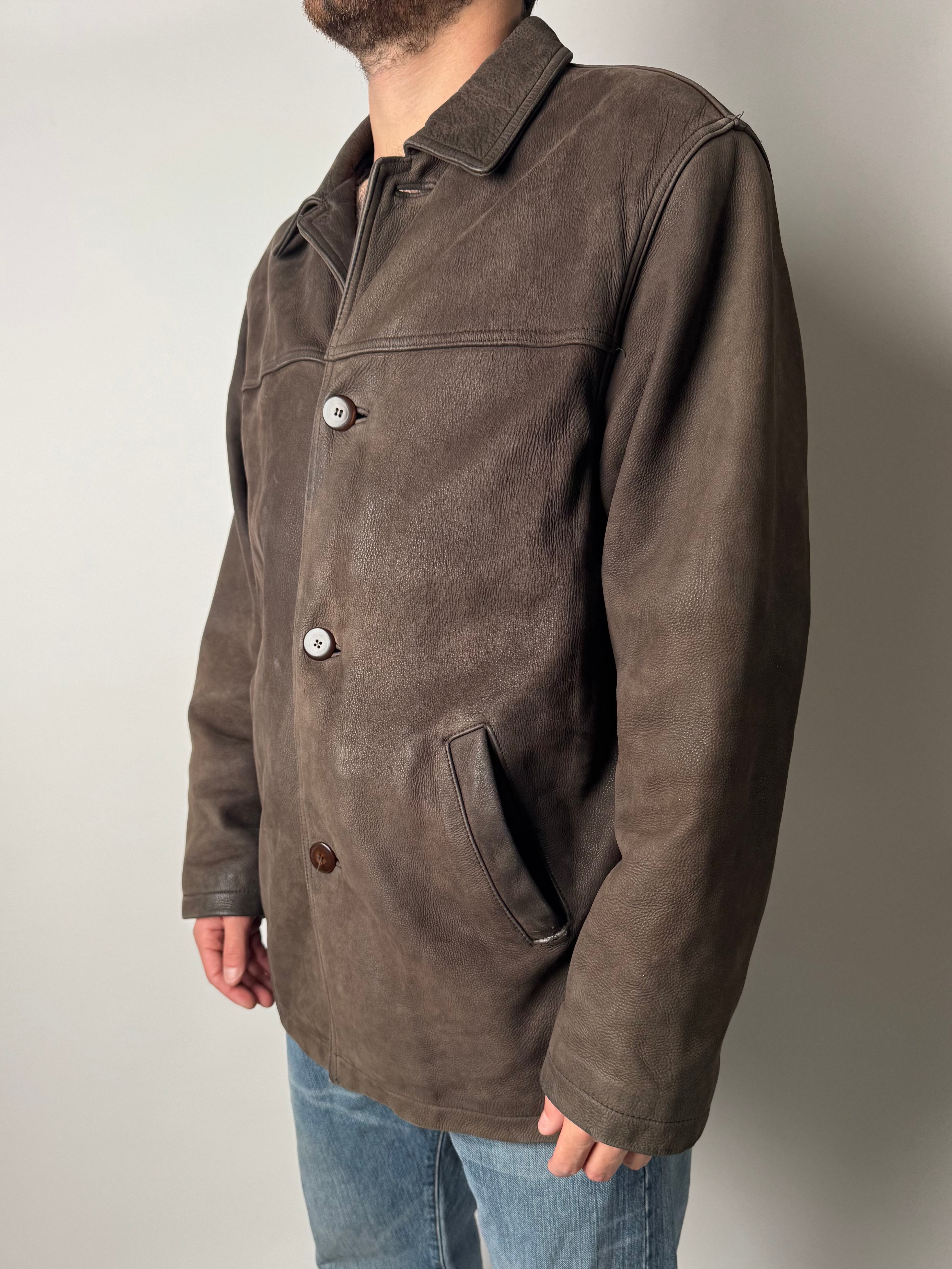 מעיל עור חום (L)