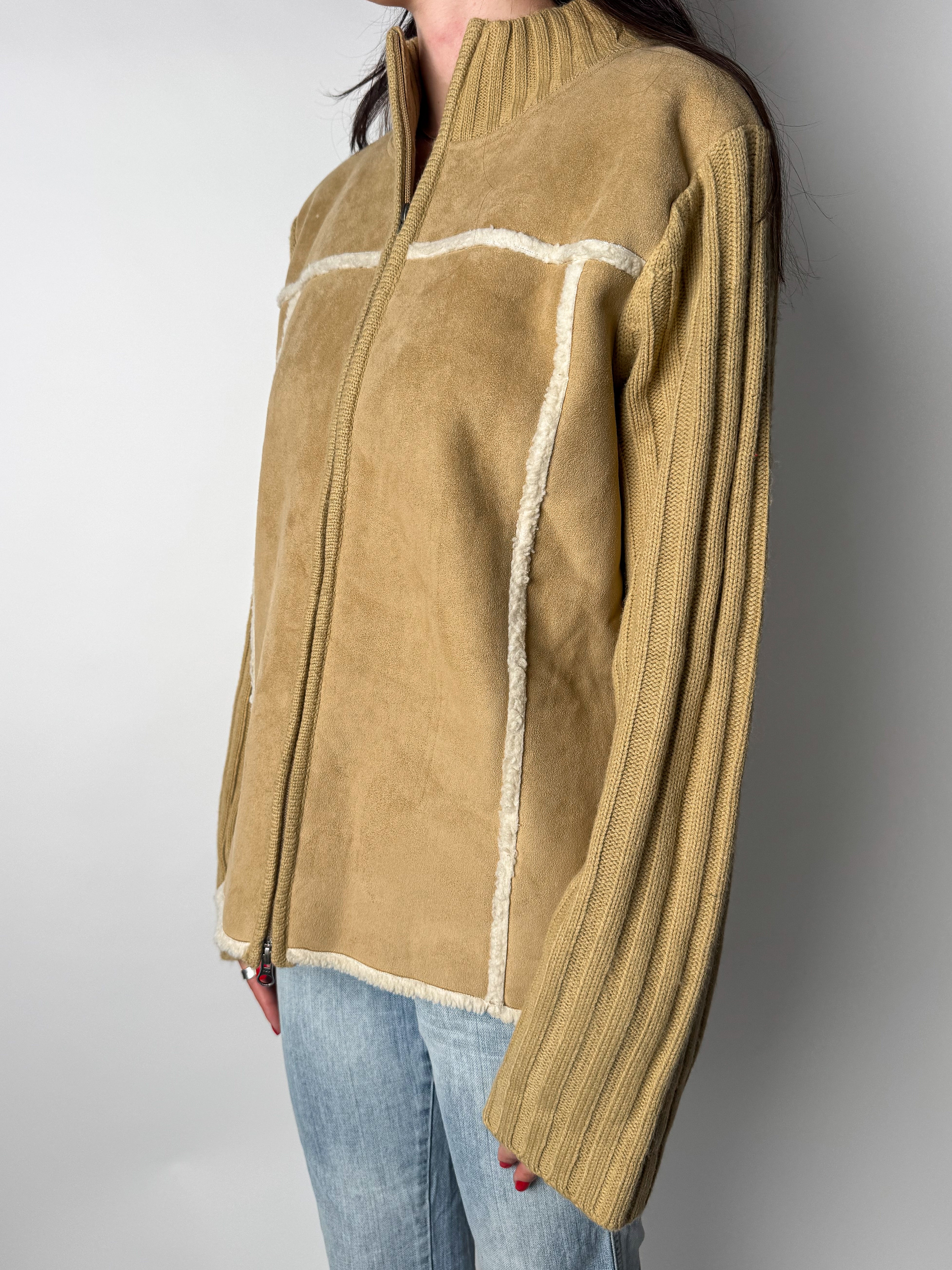 מעיל דמוי זמש בשילוב סריג (L)