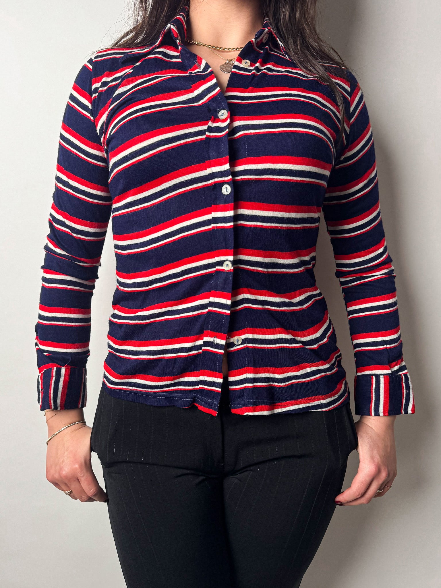 חולצה פסים מכופתרת (S-M)