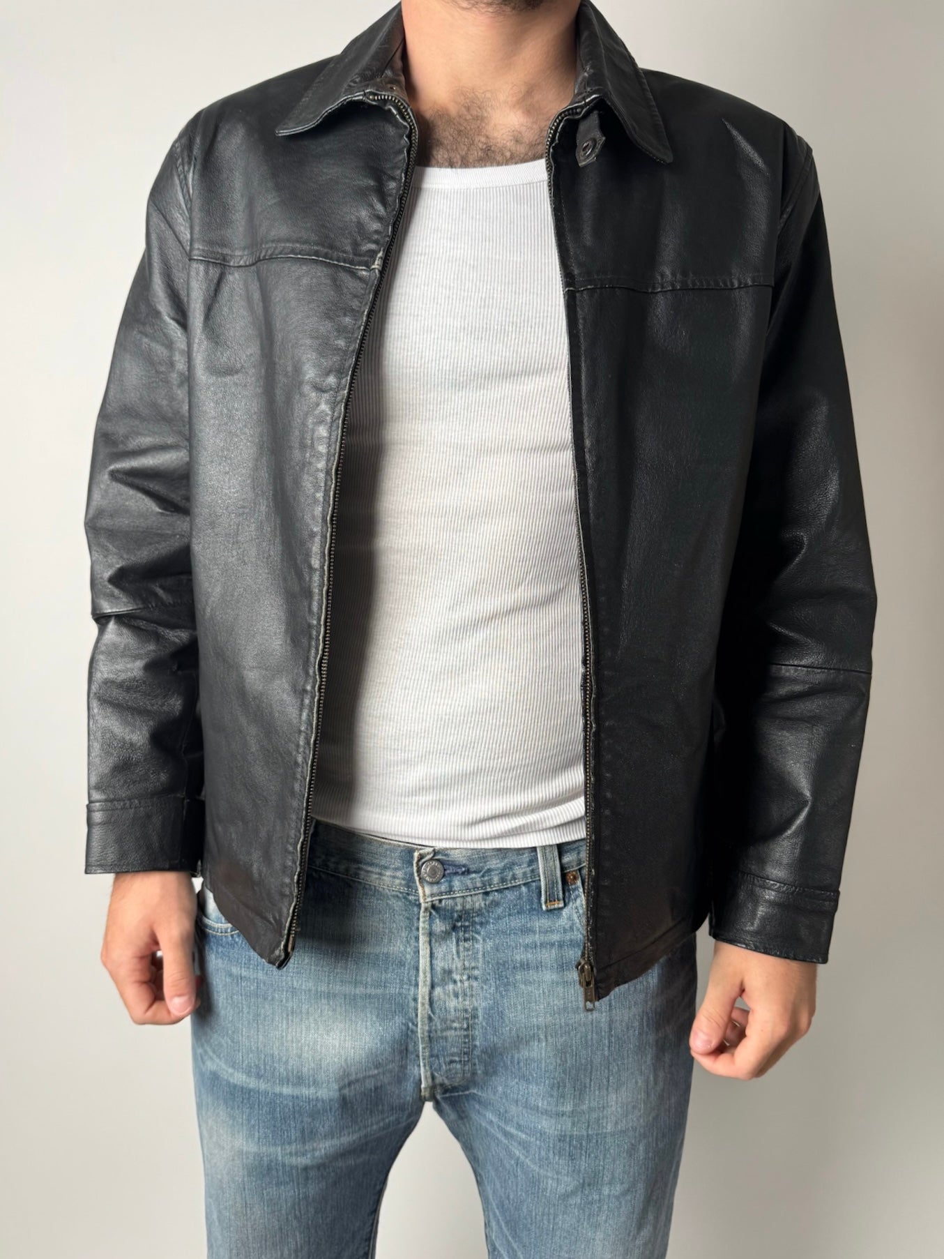 מעיל עור שחור (M)