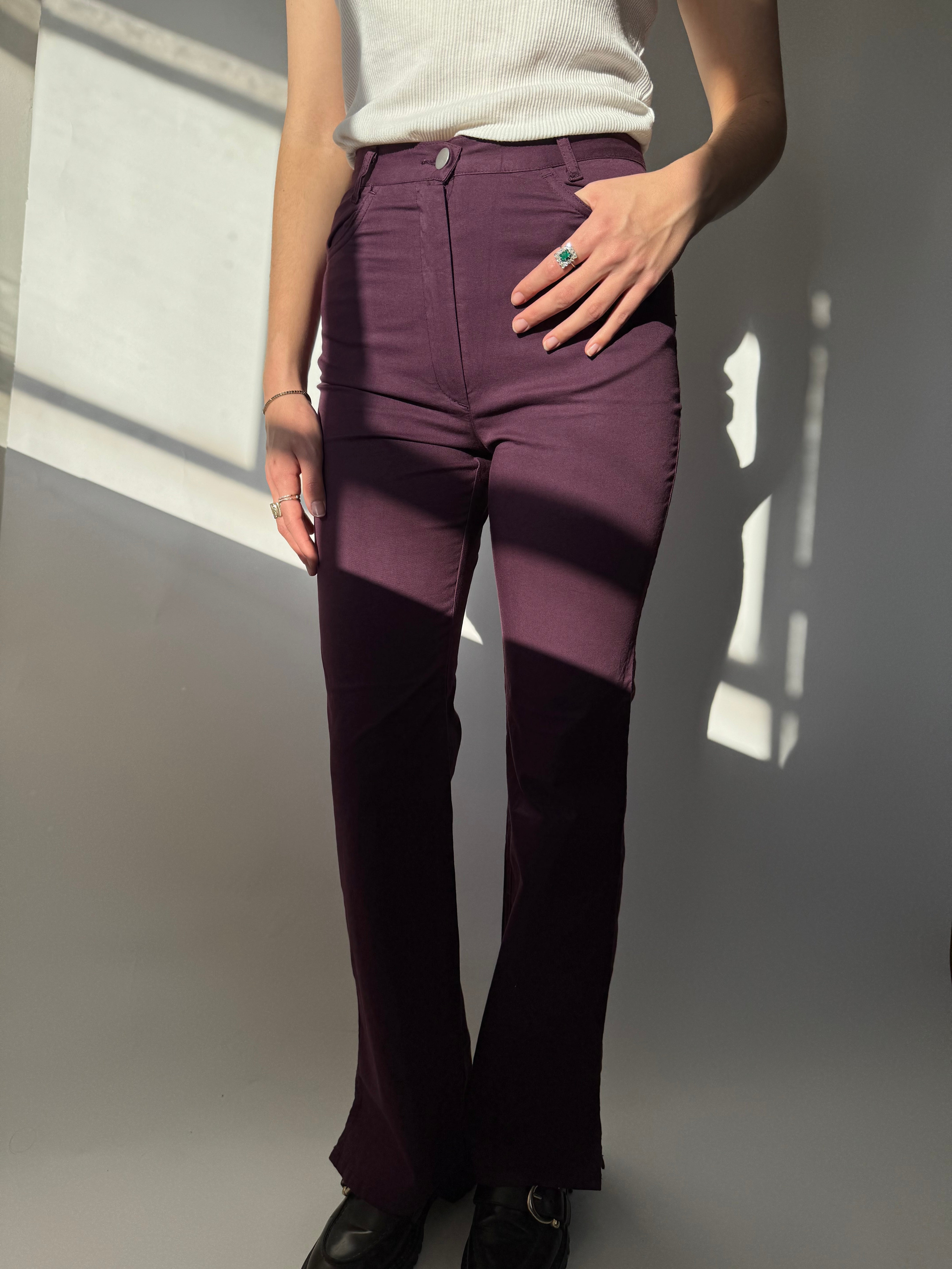 מכנסיים סגולים בגזרה גבוהה (34-36)