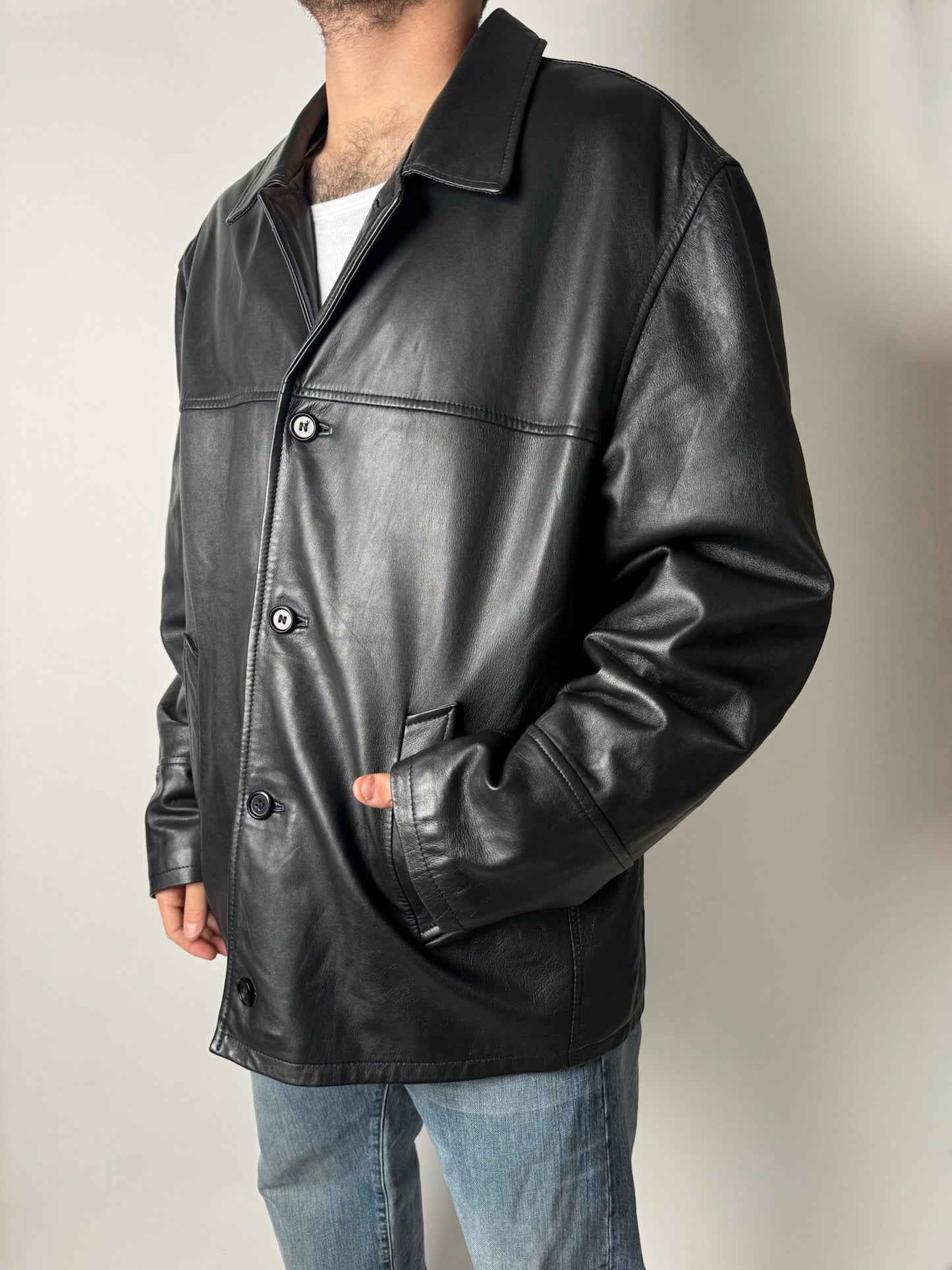 מעיל עור שחור (XL)