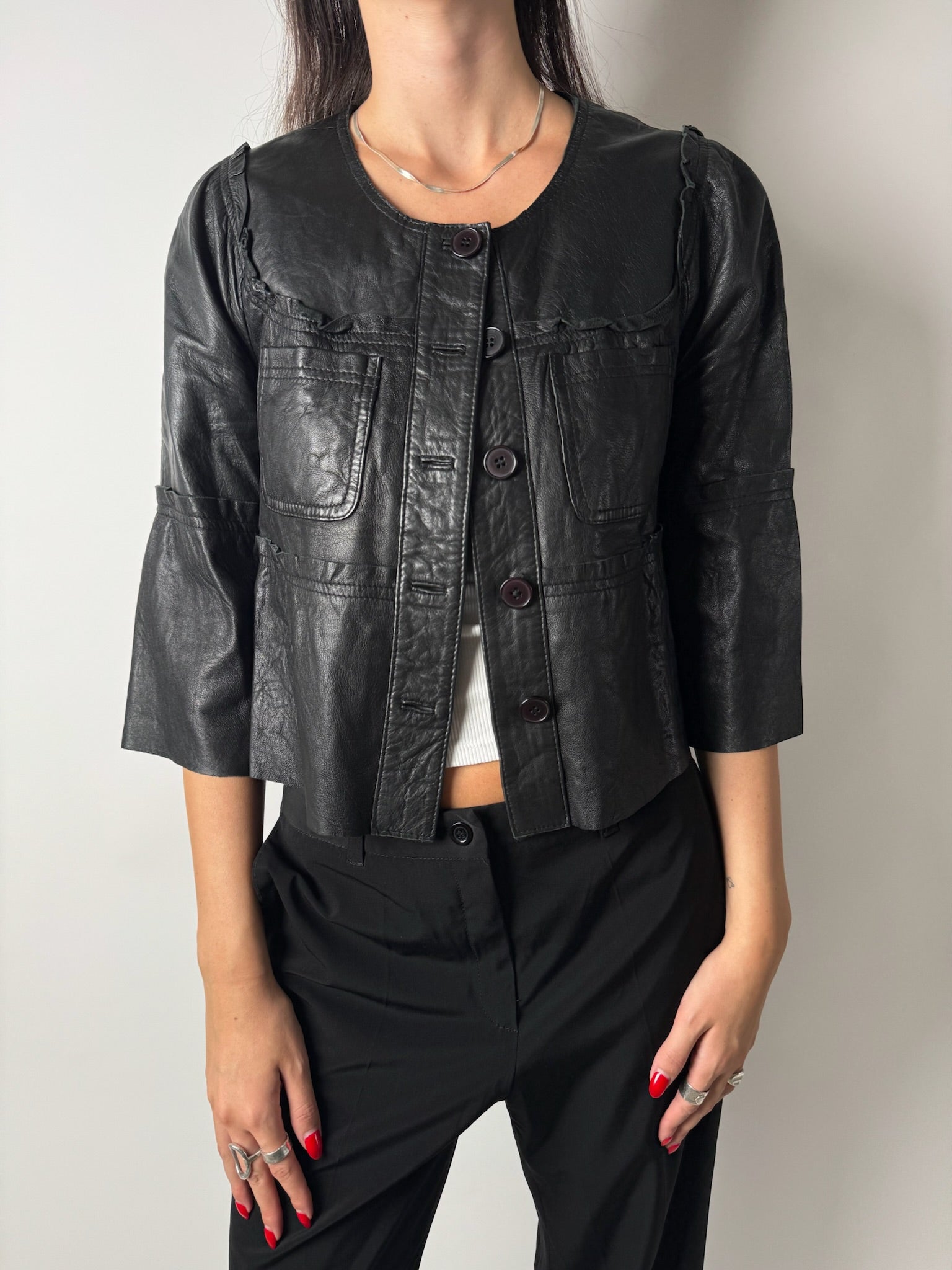 (S) חולצת שרוולי 3/4 מעור