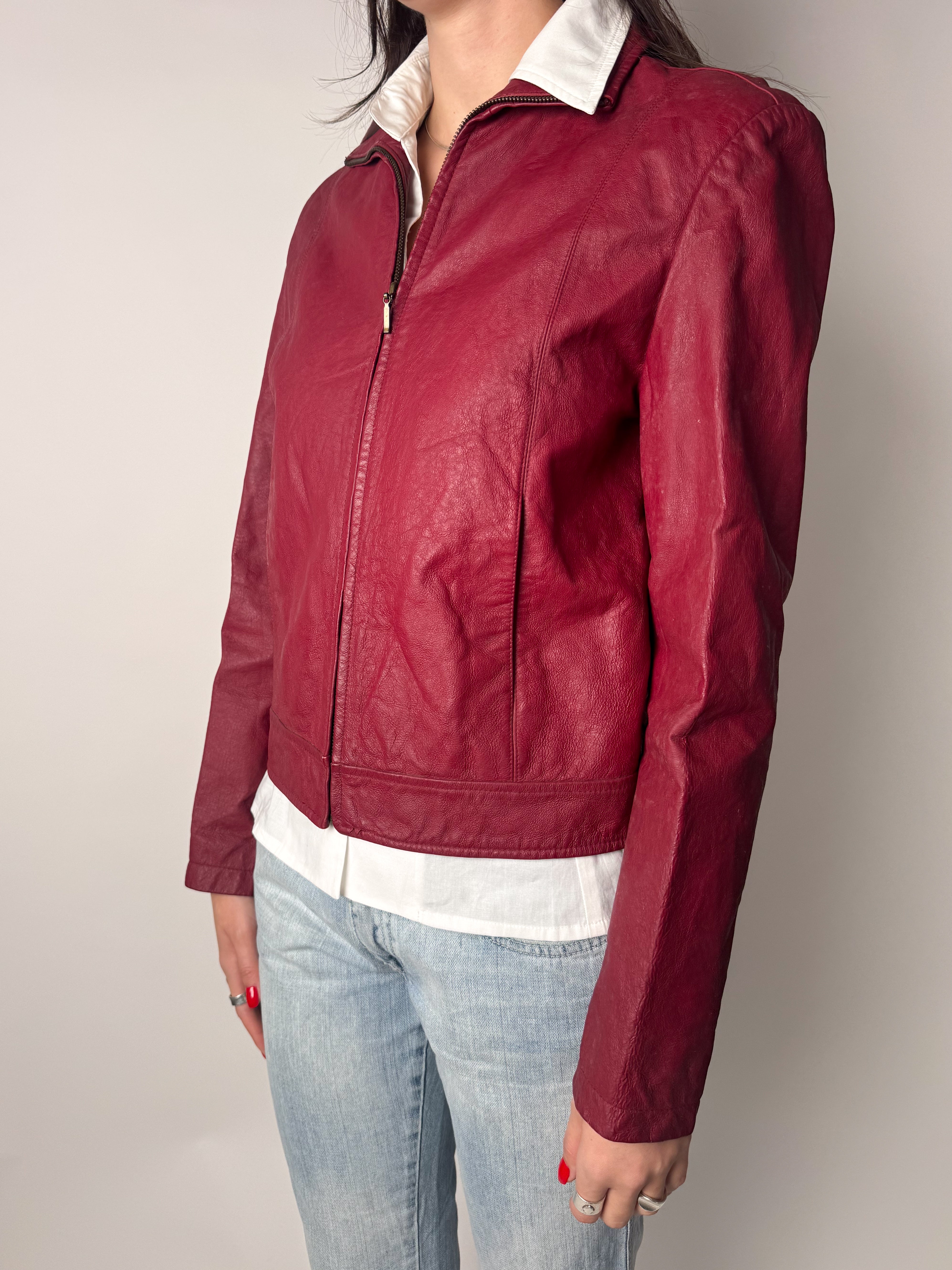 מעיל עור בורדו (S)