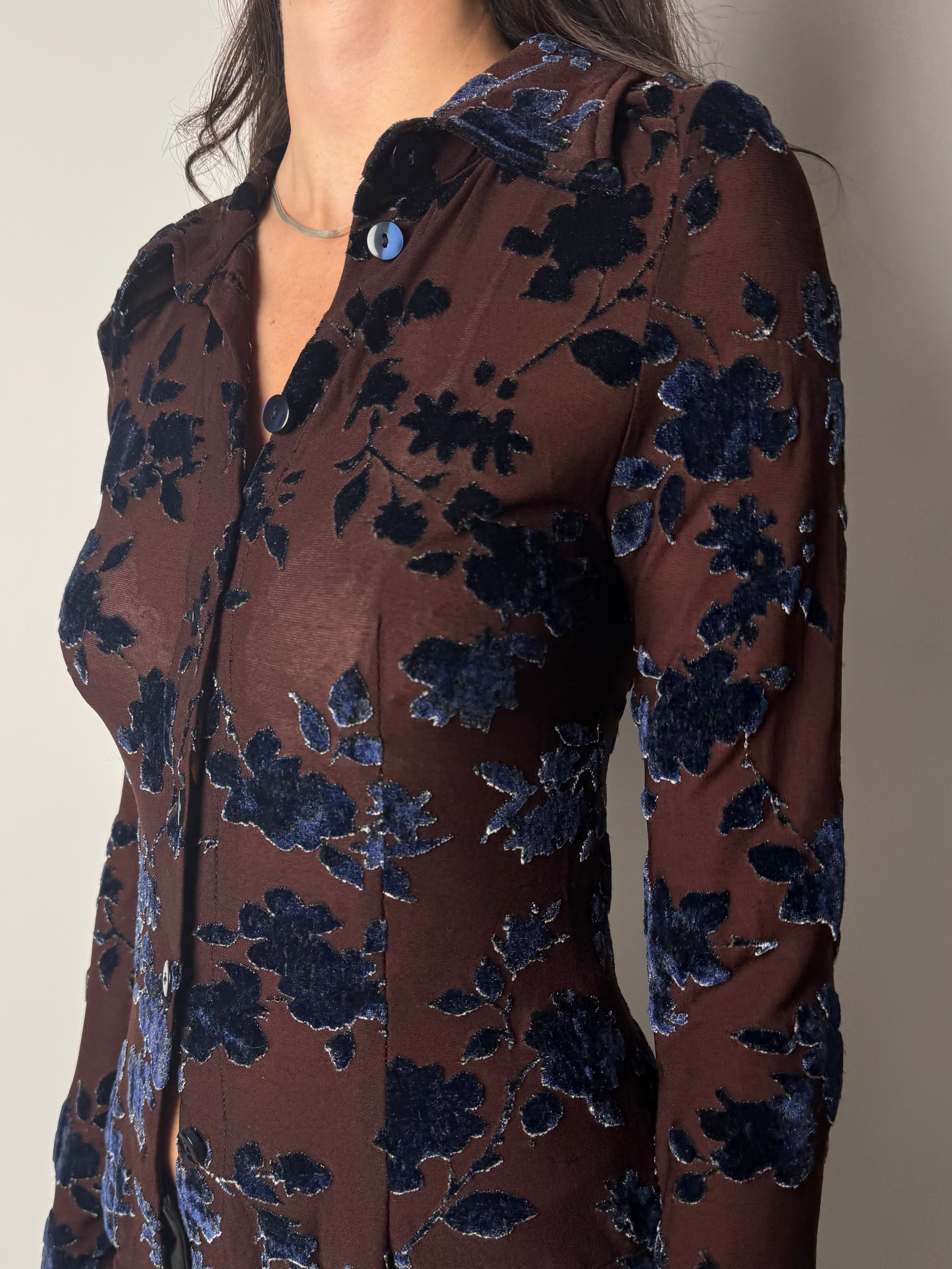 חולצה מכופתרת בשילוב קטיפה (S)