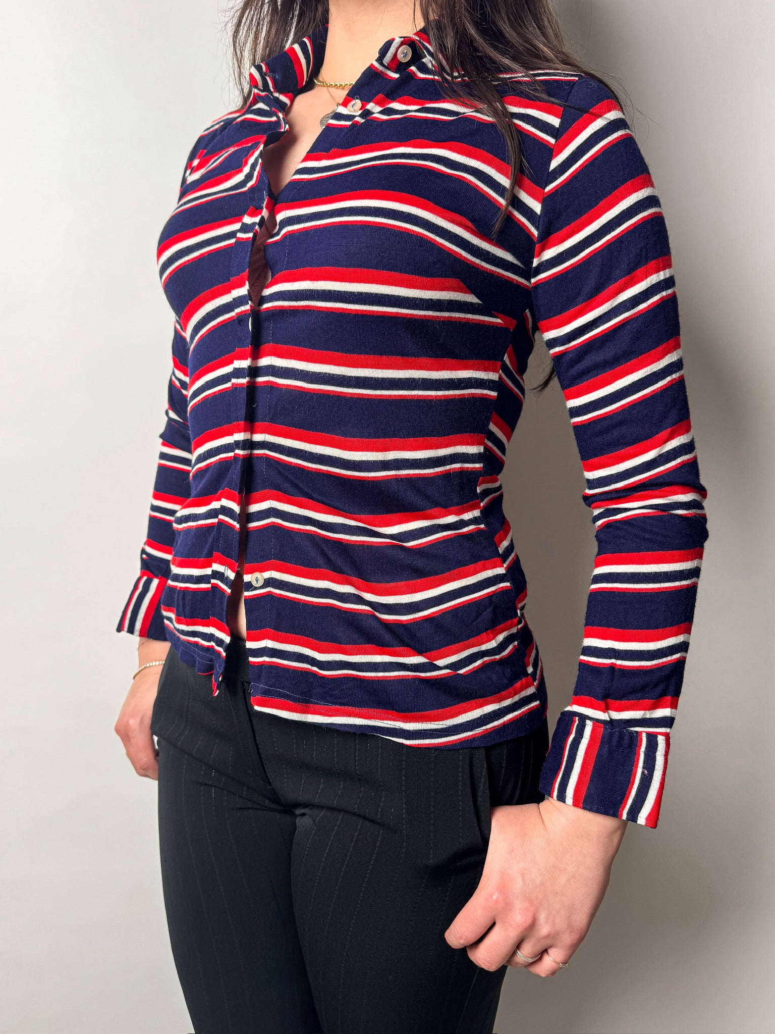 חולצה פסים מכופתרת (S-M)