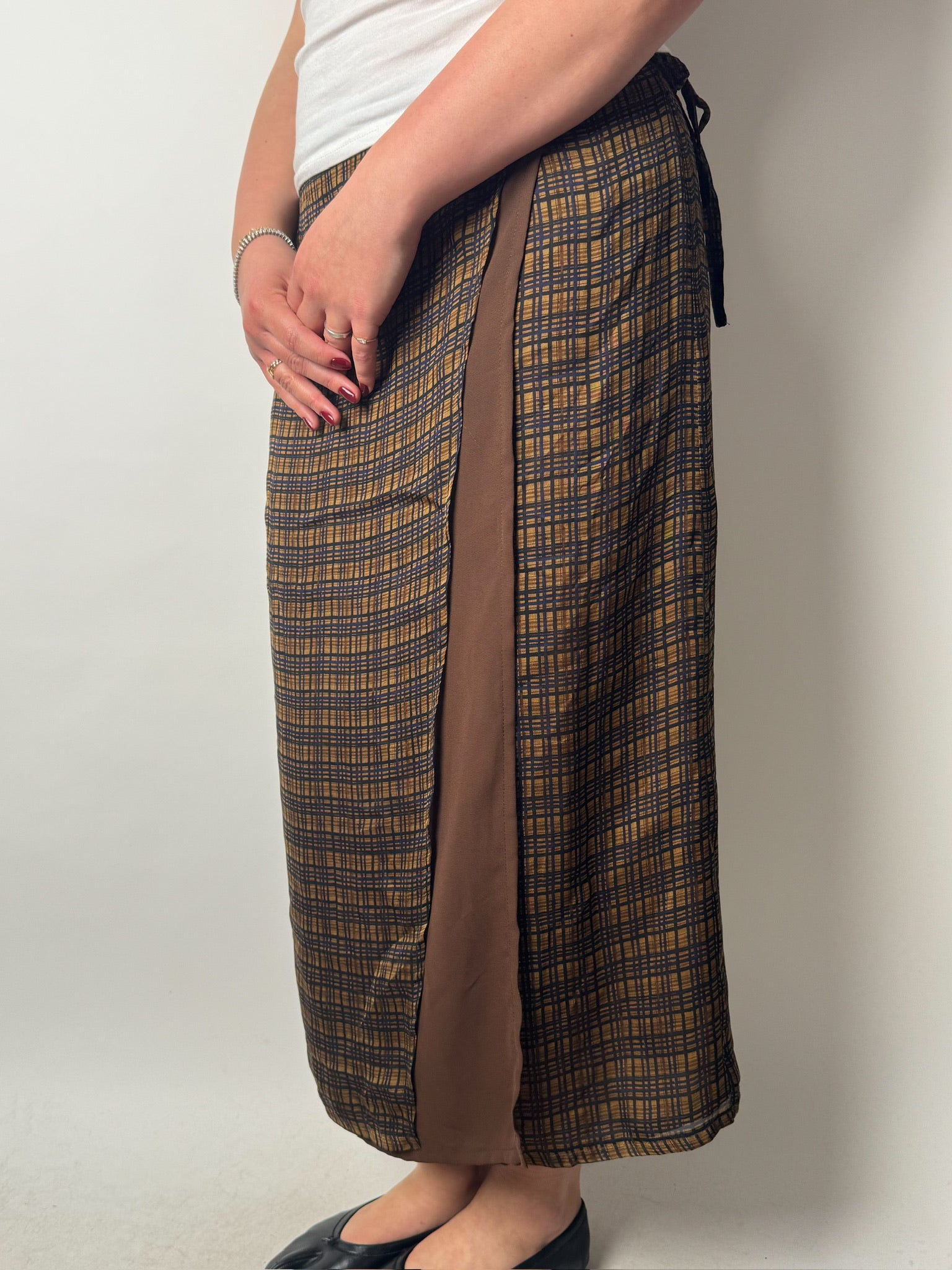 חצאית מקסי מעטפת משבצות (S-M)