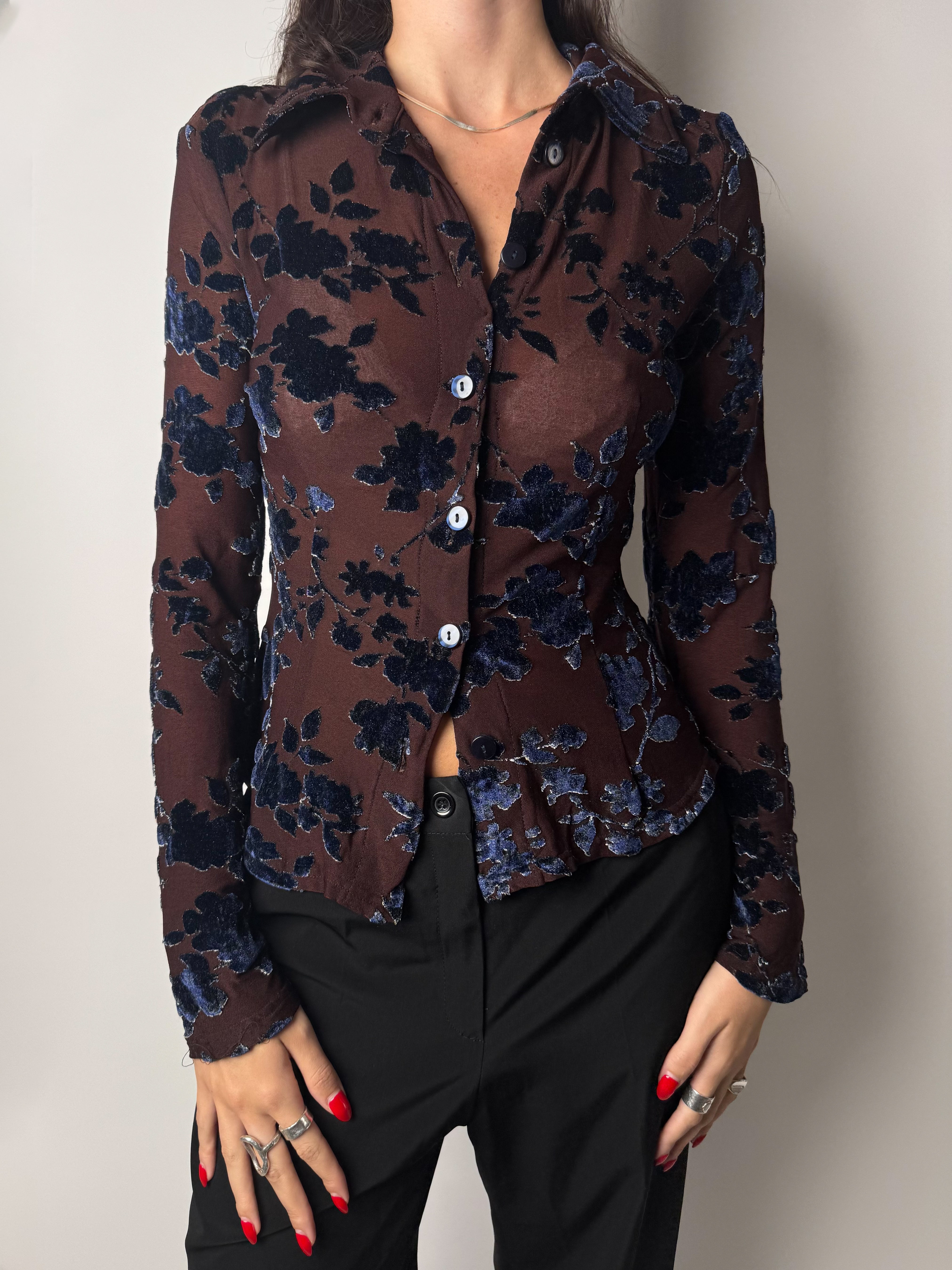 חולצה מכופתרת בשילוב קטיפה (S)