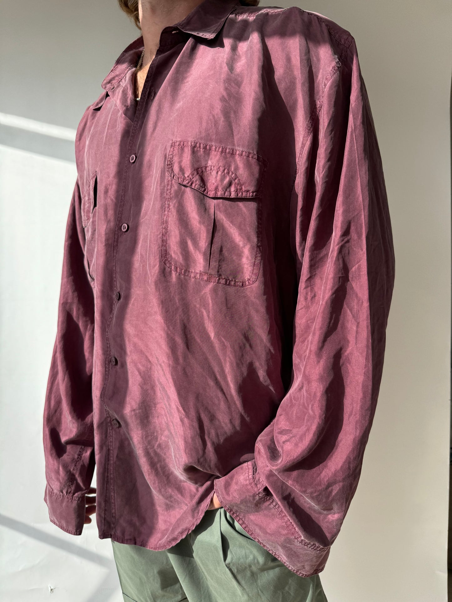 חולצת משי מכופתרת בורדו (XL)