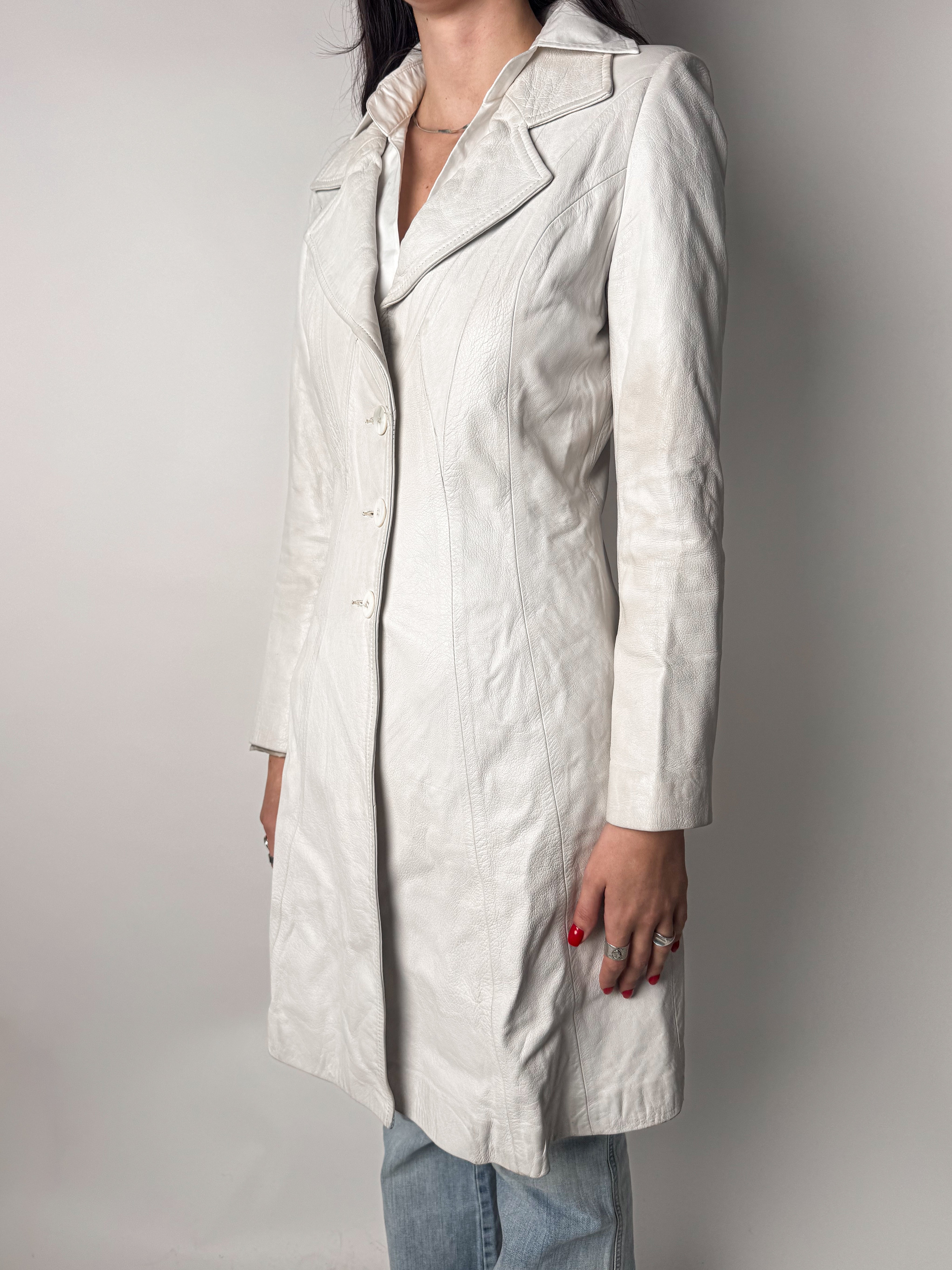 מעיל עור לבן ארוך (XS)