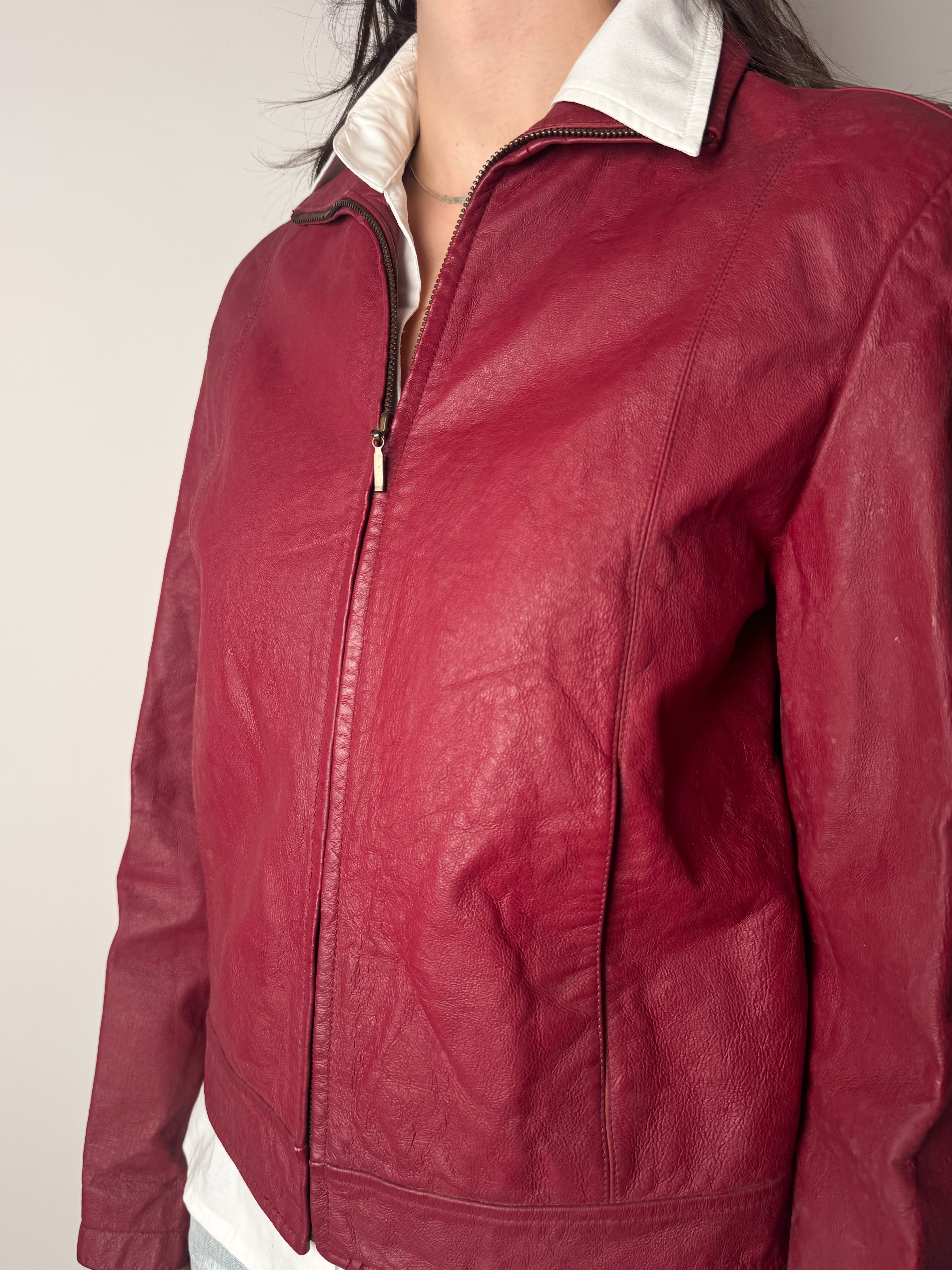 מעיל עור בורדו (S)