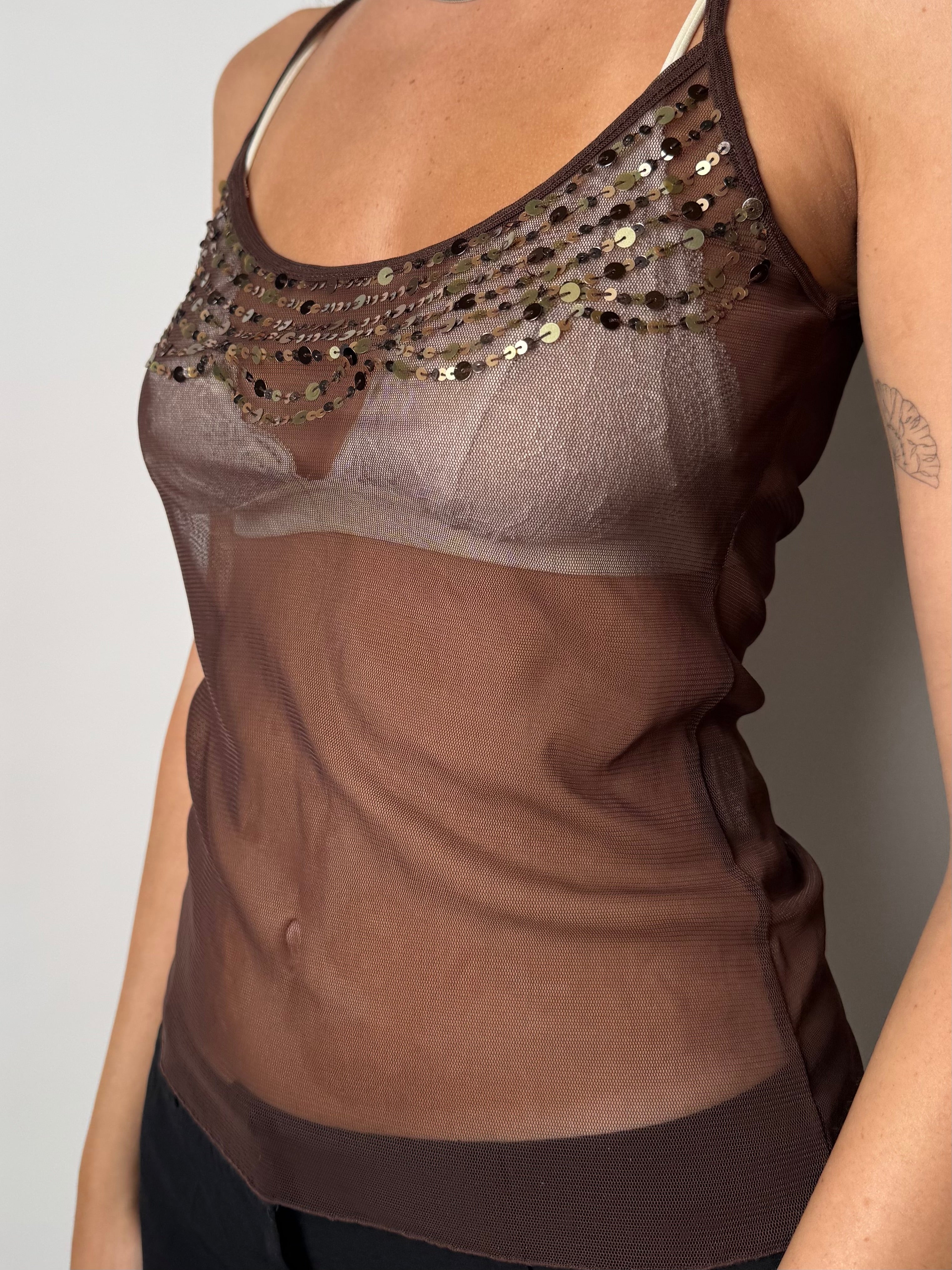 גופיית מש חומה בשילוב פייטים (S)