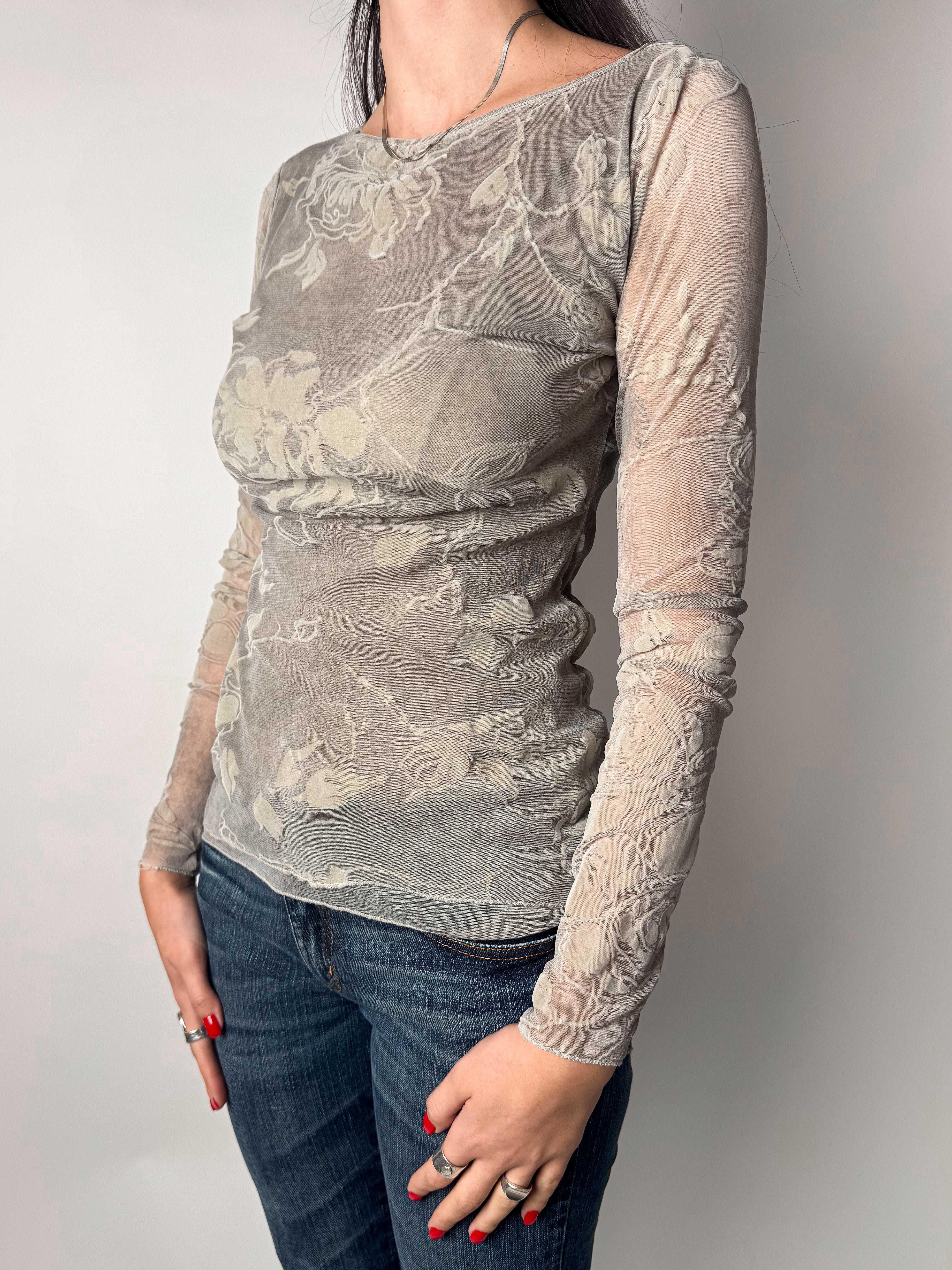 חולצת מש פרחונית אפורה (S)