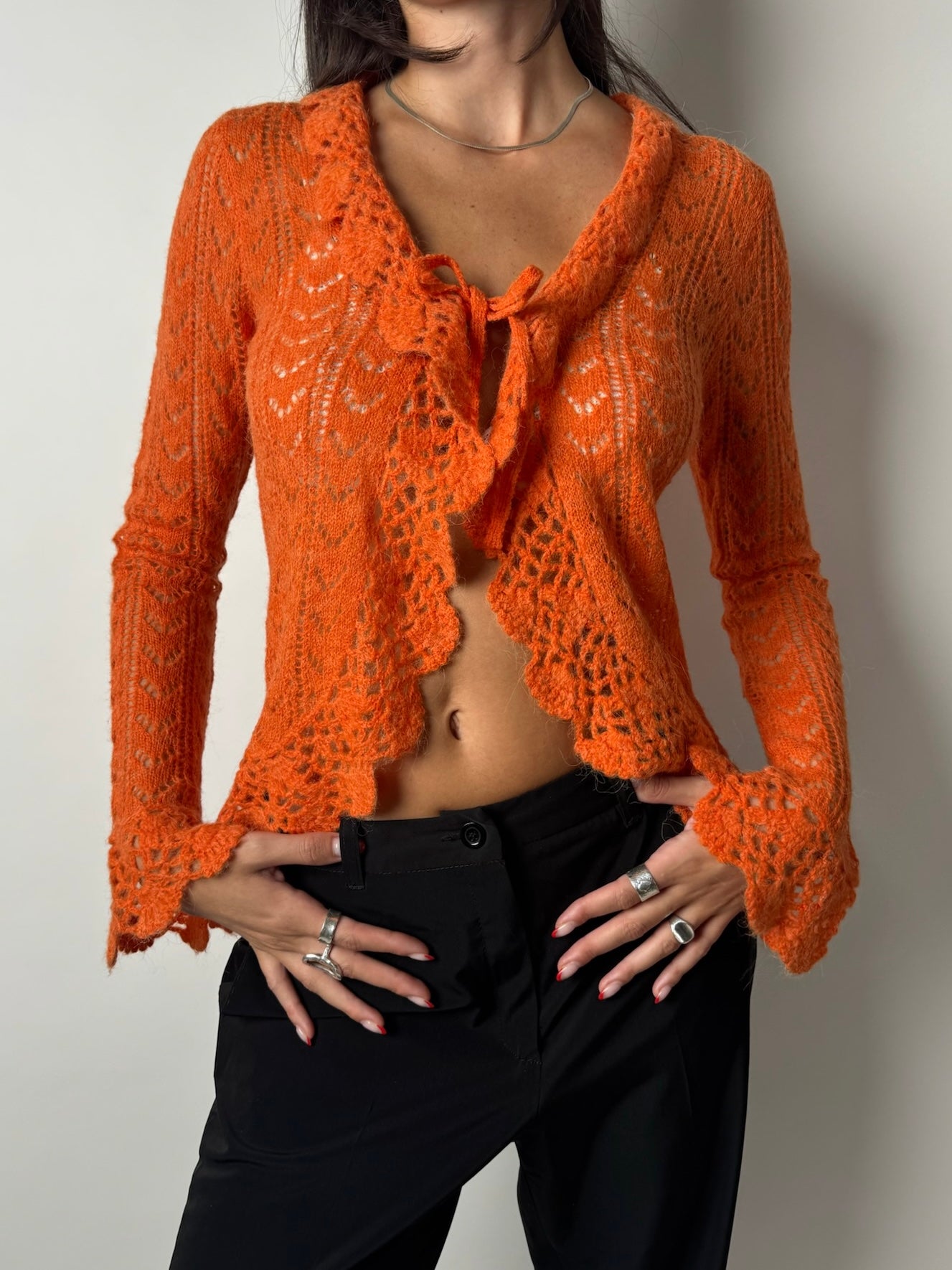 עליונית צמר כתומה סרוגה (S)