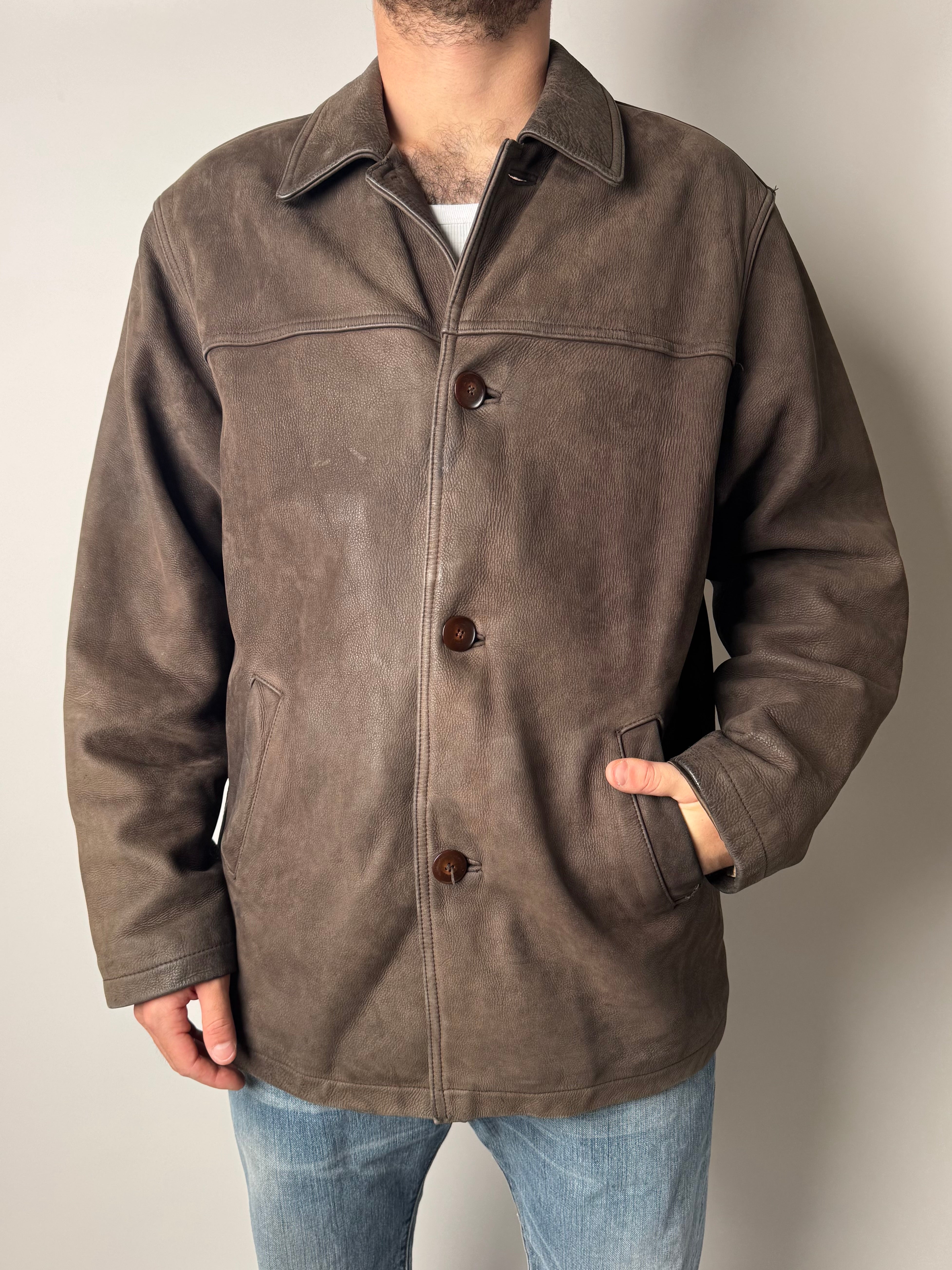 מעיל עור חום (L)