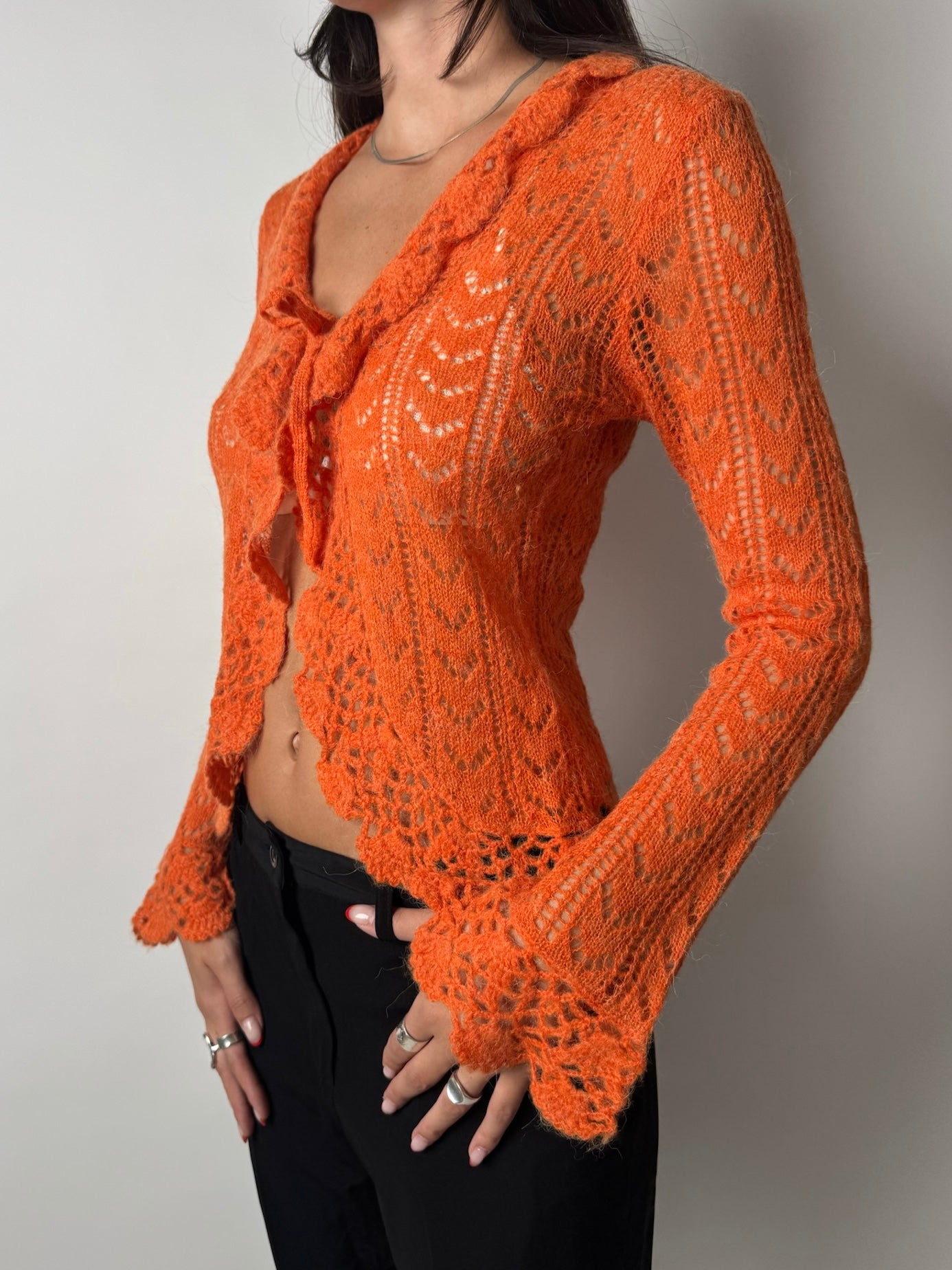 עליונית צמר כתומה סרוגה (S)