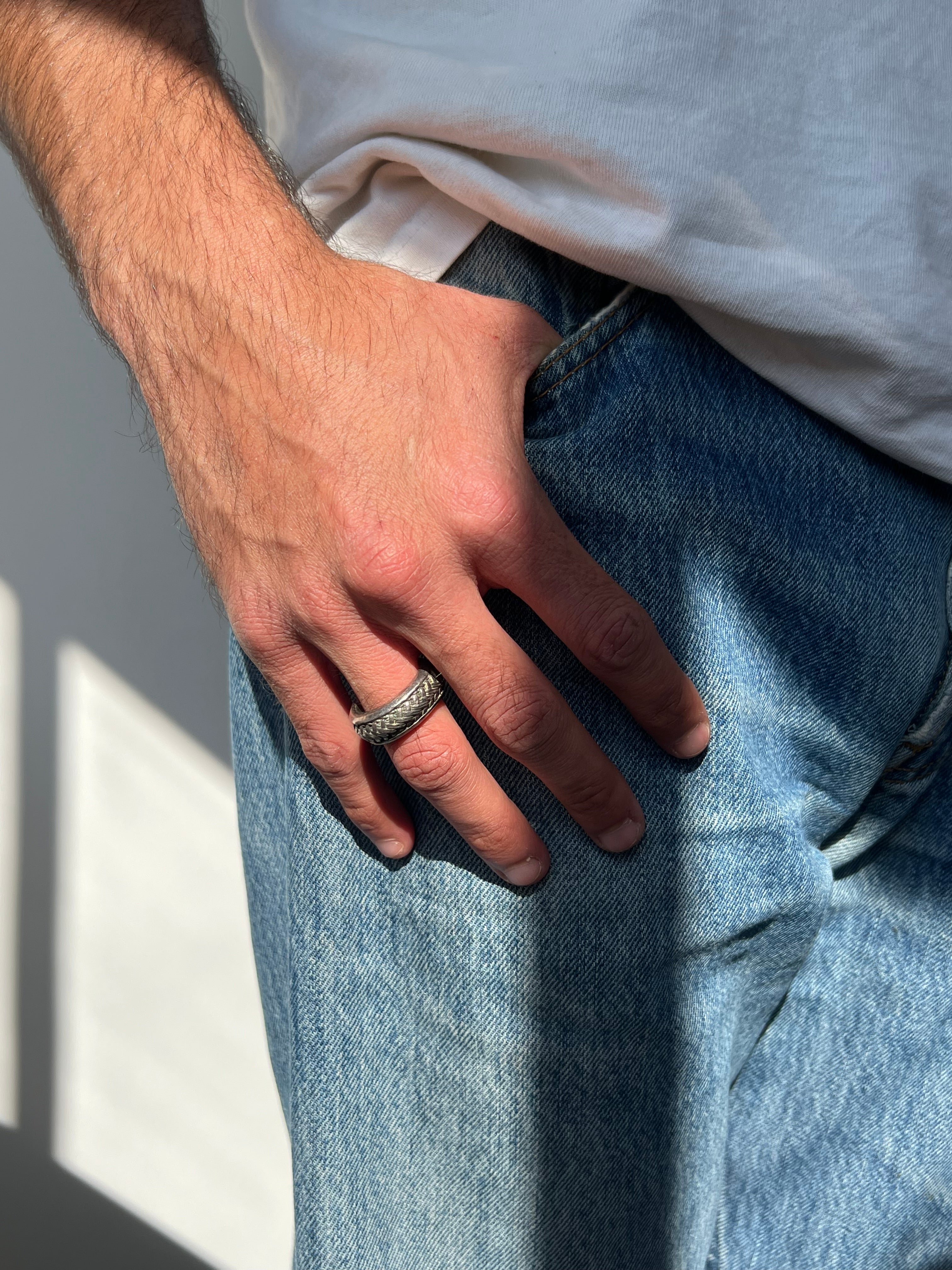 טבעת כסף בטקסטורת חבל (9.5 US)