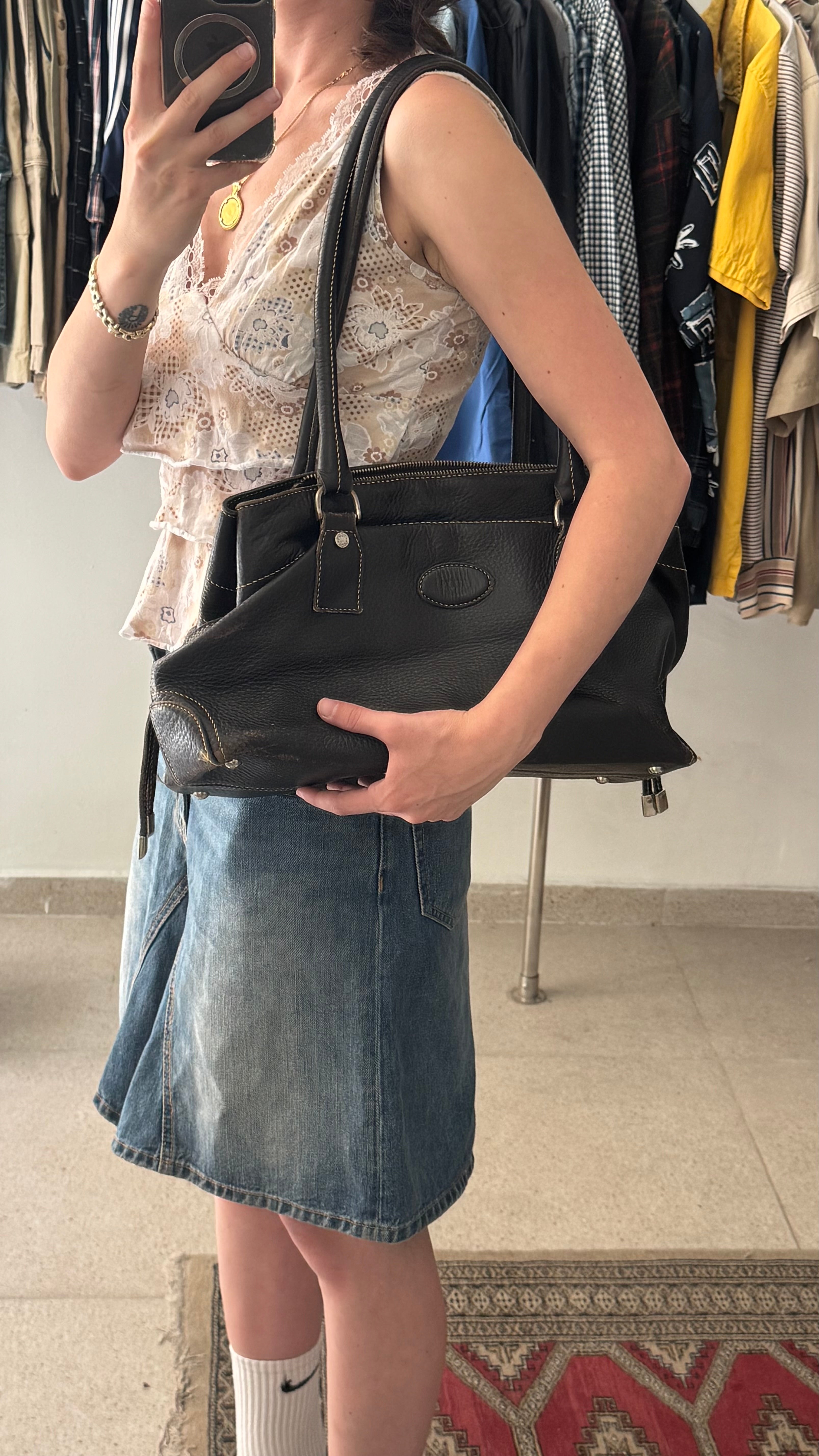 תיק כתף חום מעור Tod's