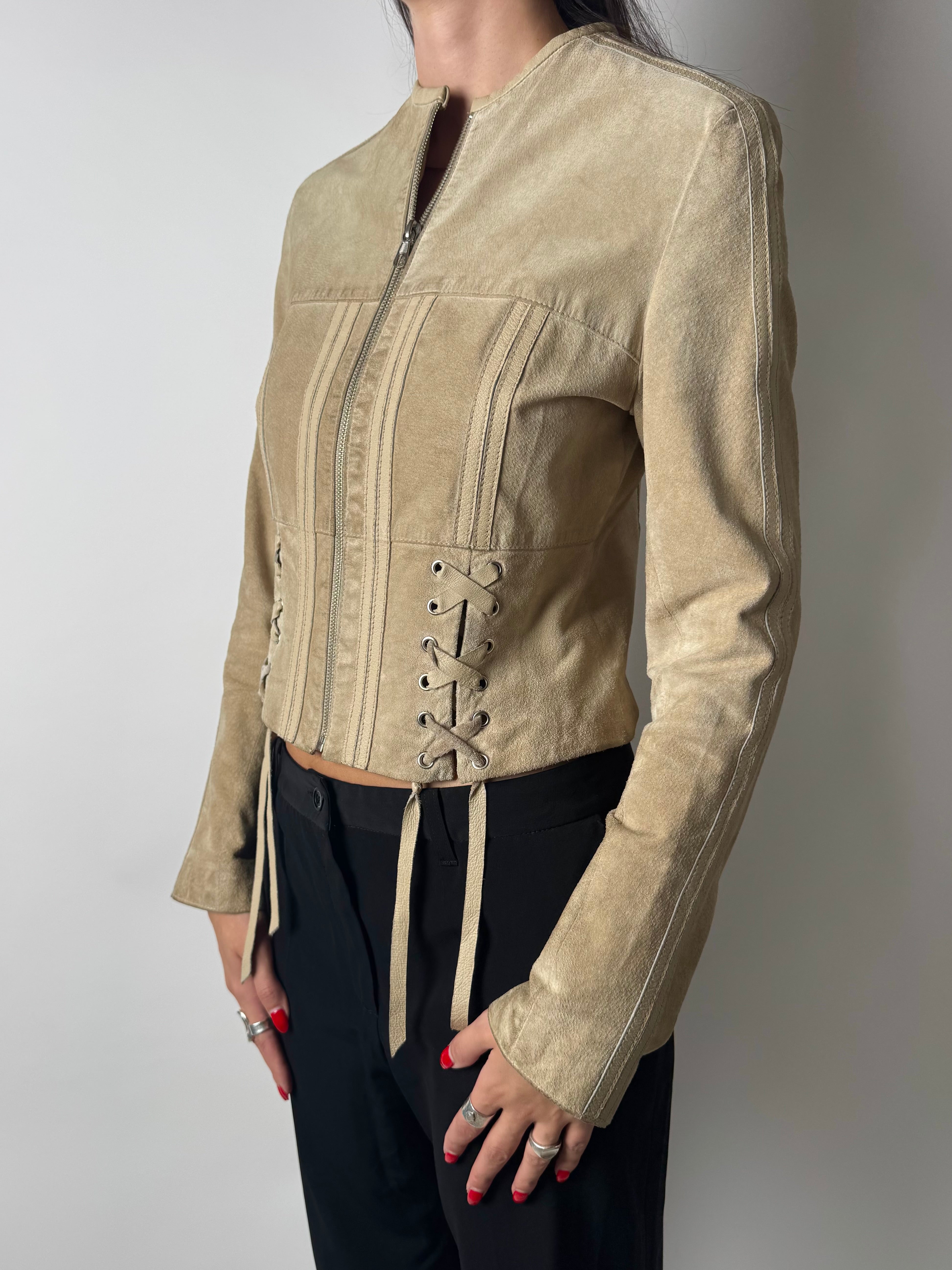 מעיל זמש בייקר עם קשירה (S)