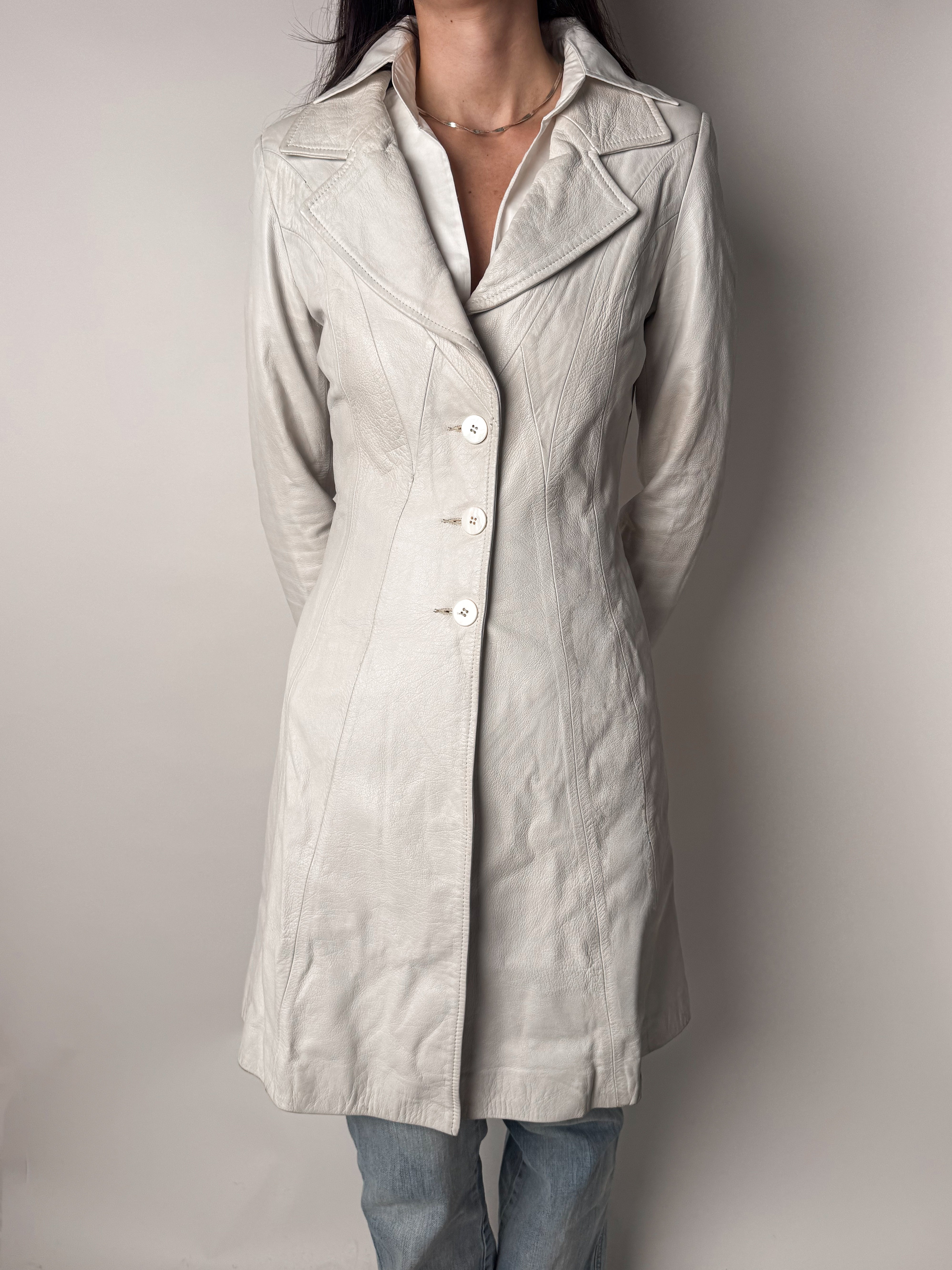 מעיל עור לבן ארוך (XS)