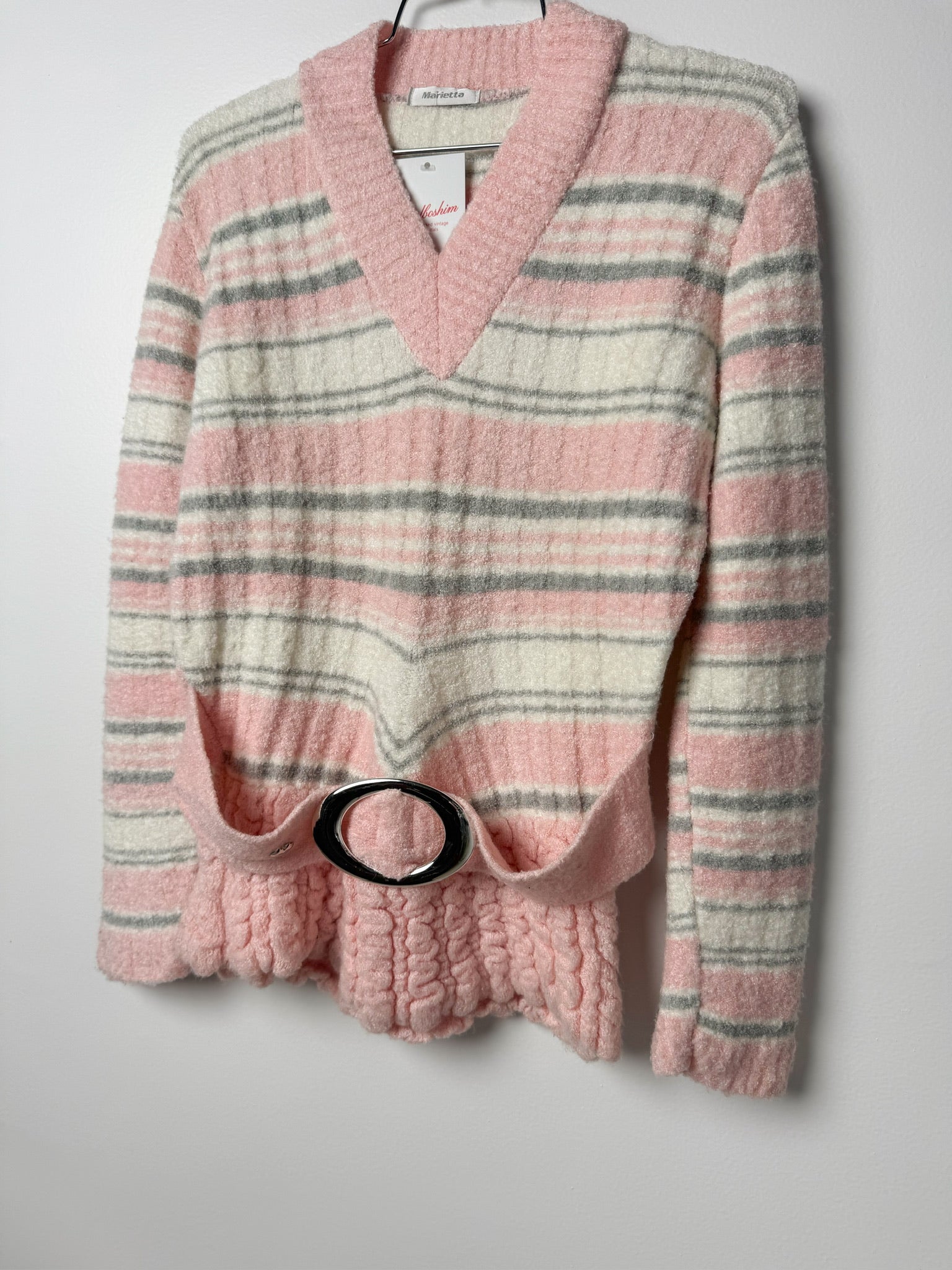 סריג ורוד פסים בשילוב חגורה (M)