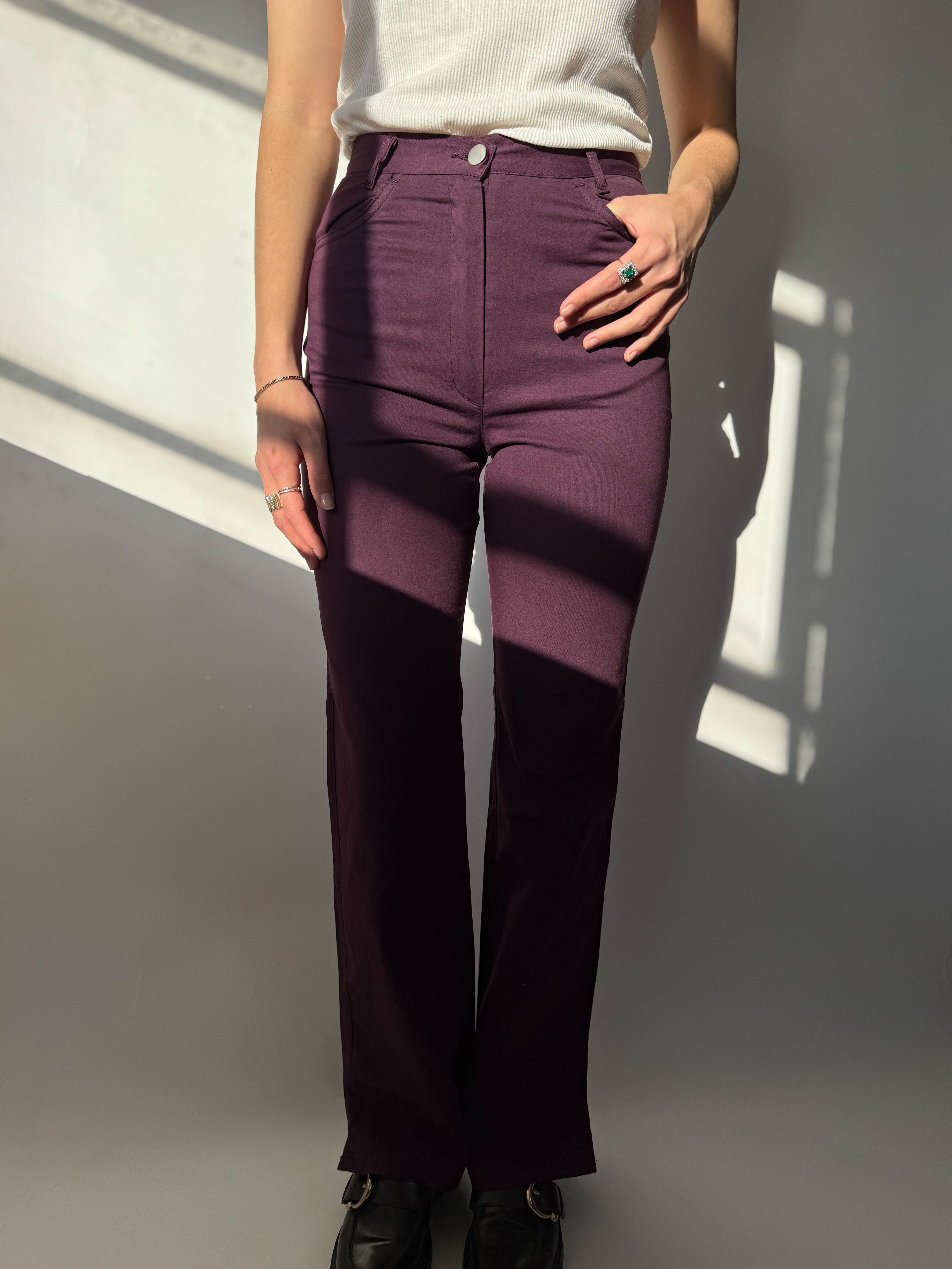 מכנסיים סגולים בגזרה גבוהה (34-36)