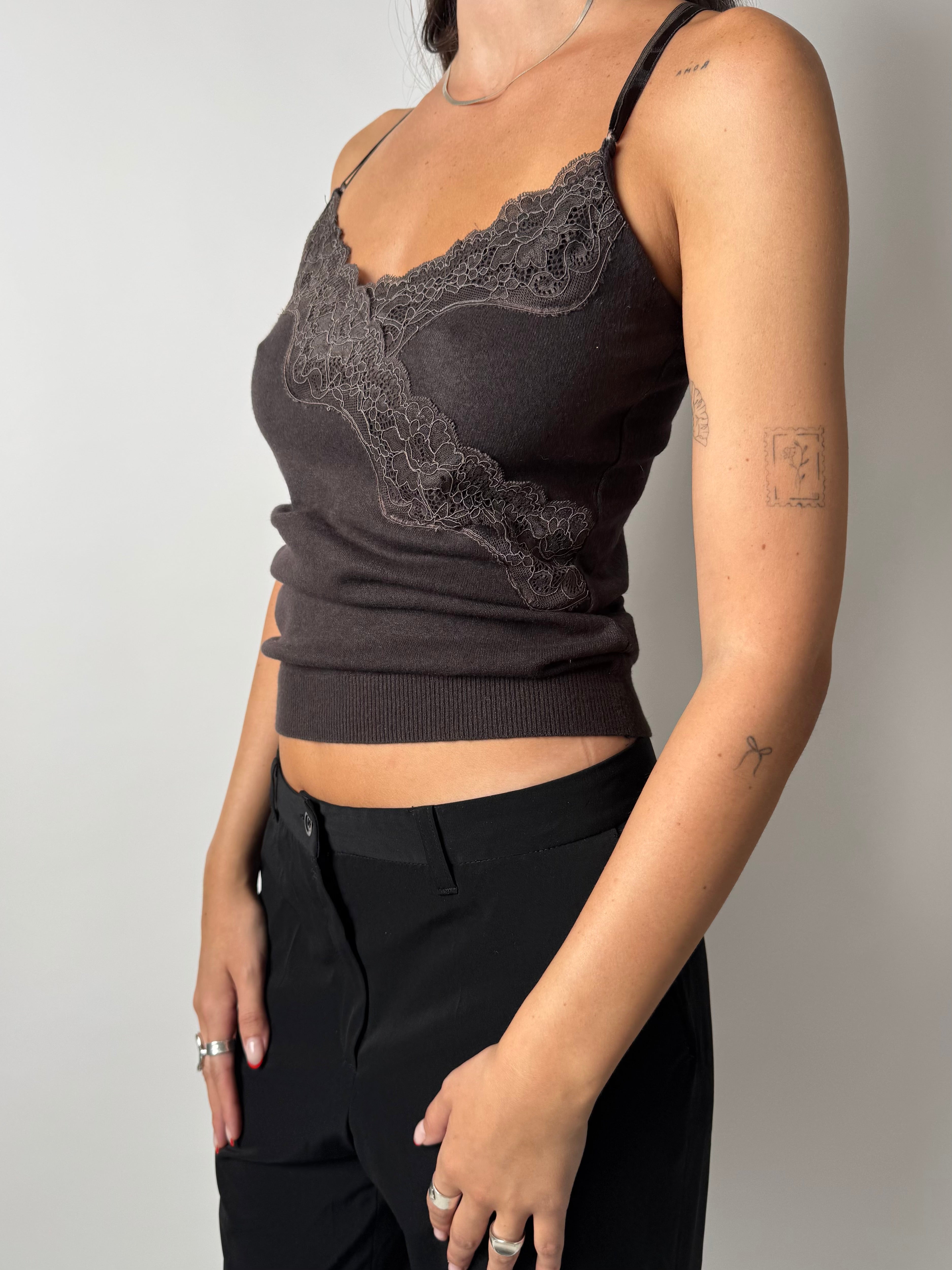 גופיה סרוגה בשילוב תחרה (S)