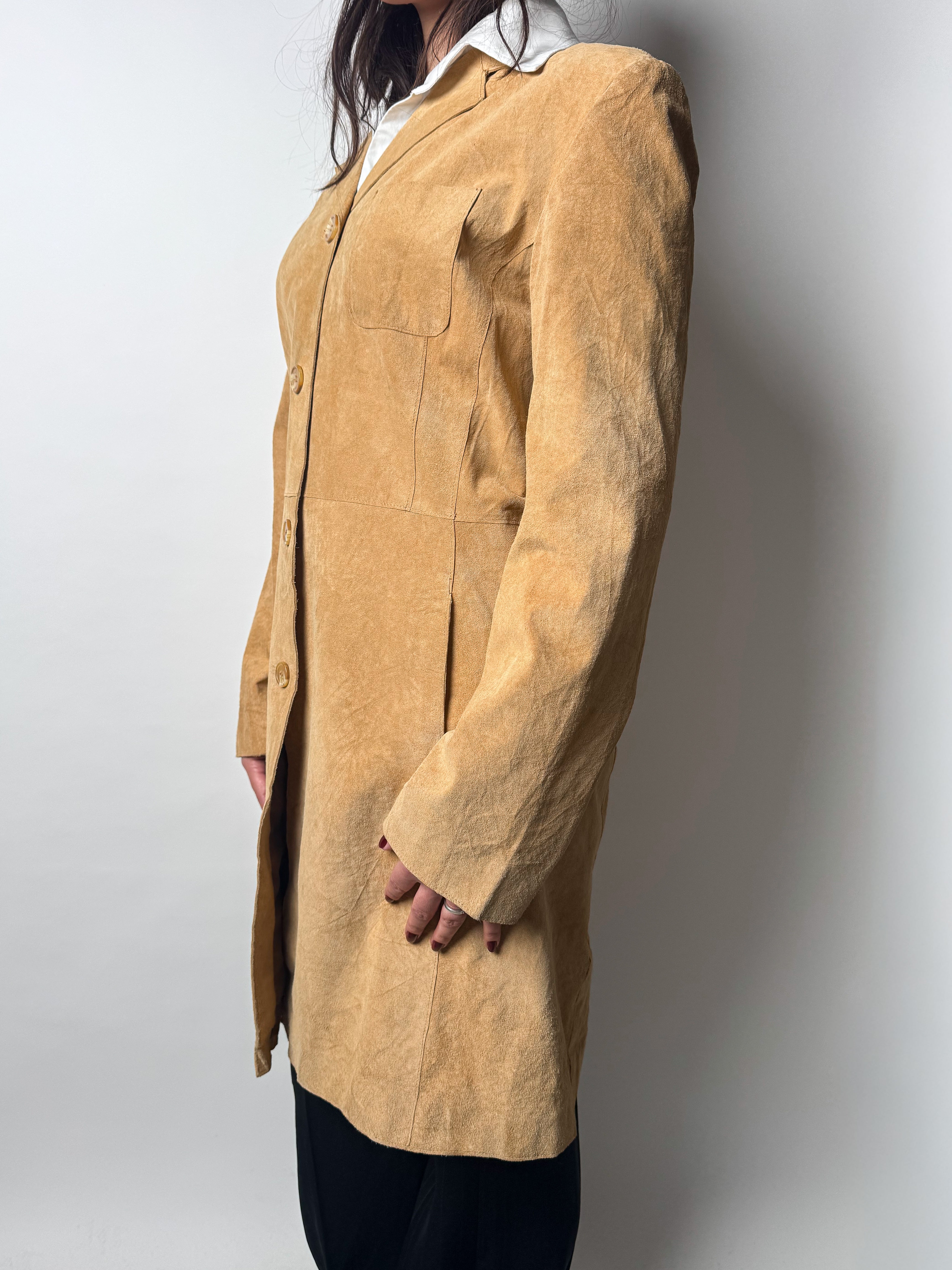 מעיל זמש ארוך בז׳ (M)