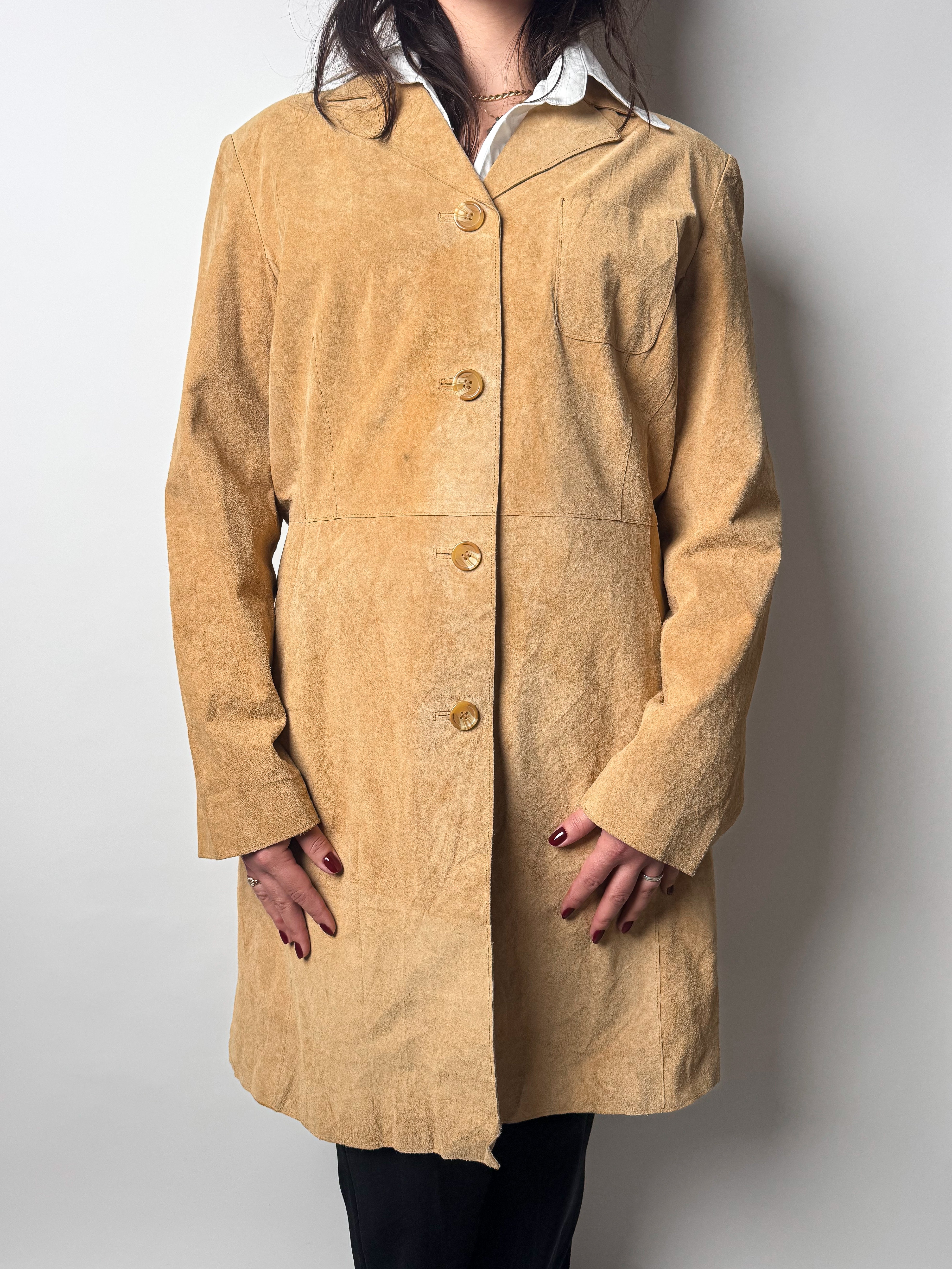 מעיל זמש ארוך בז׳ (M)