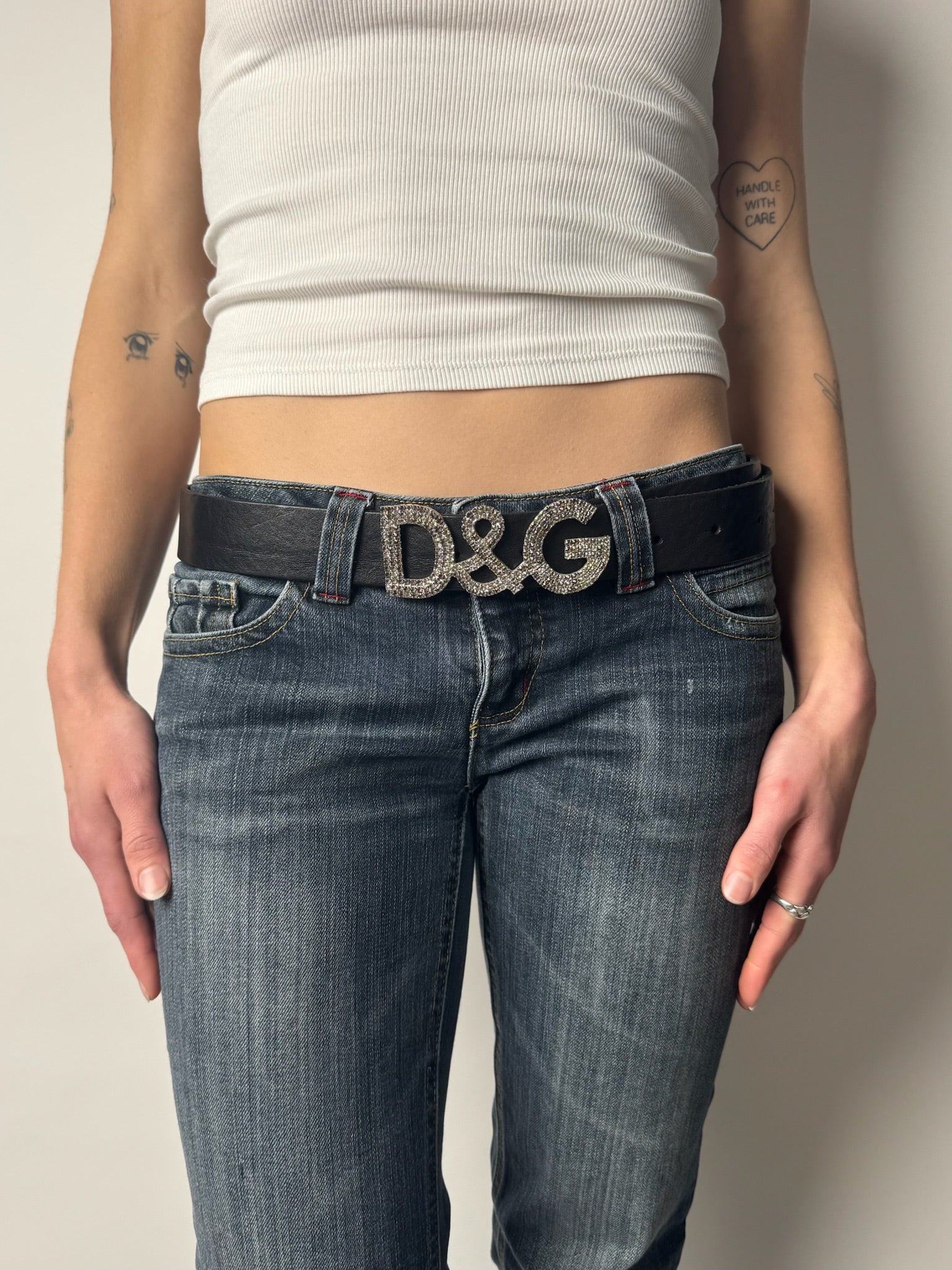 חגורת אבזם לוגו משובץ Dolce & Gabbana (38-42)