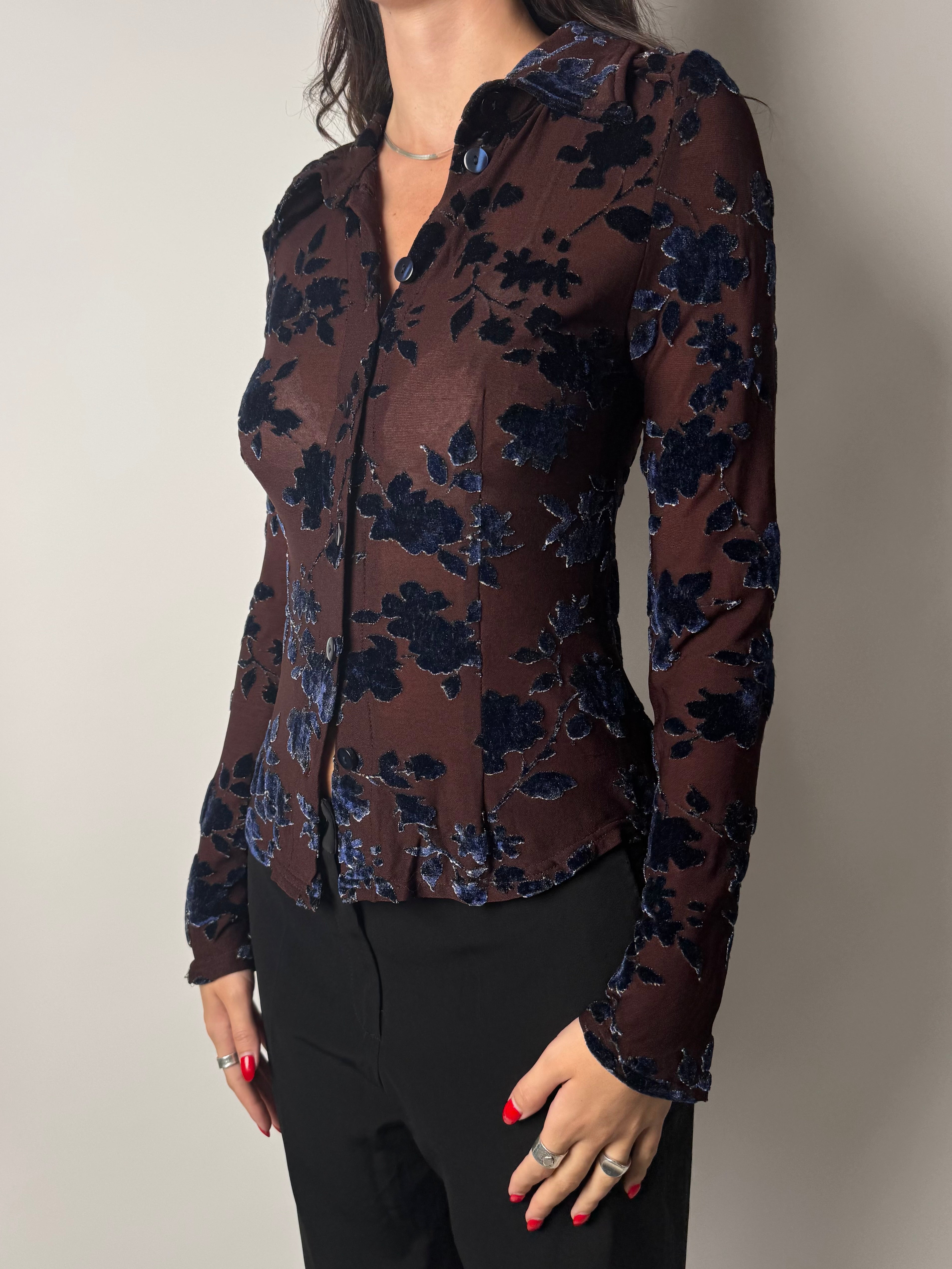 חולצה מכופתרת בשילוב קטיפה (S)