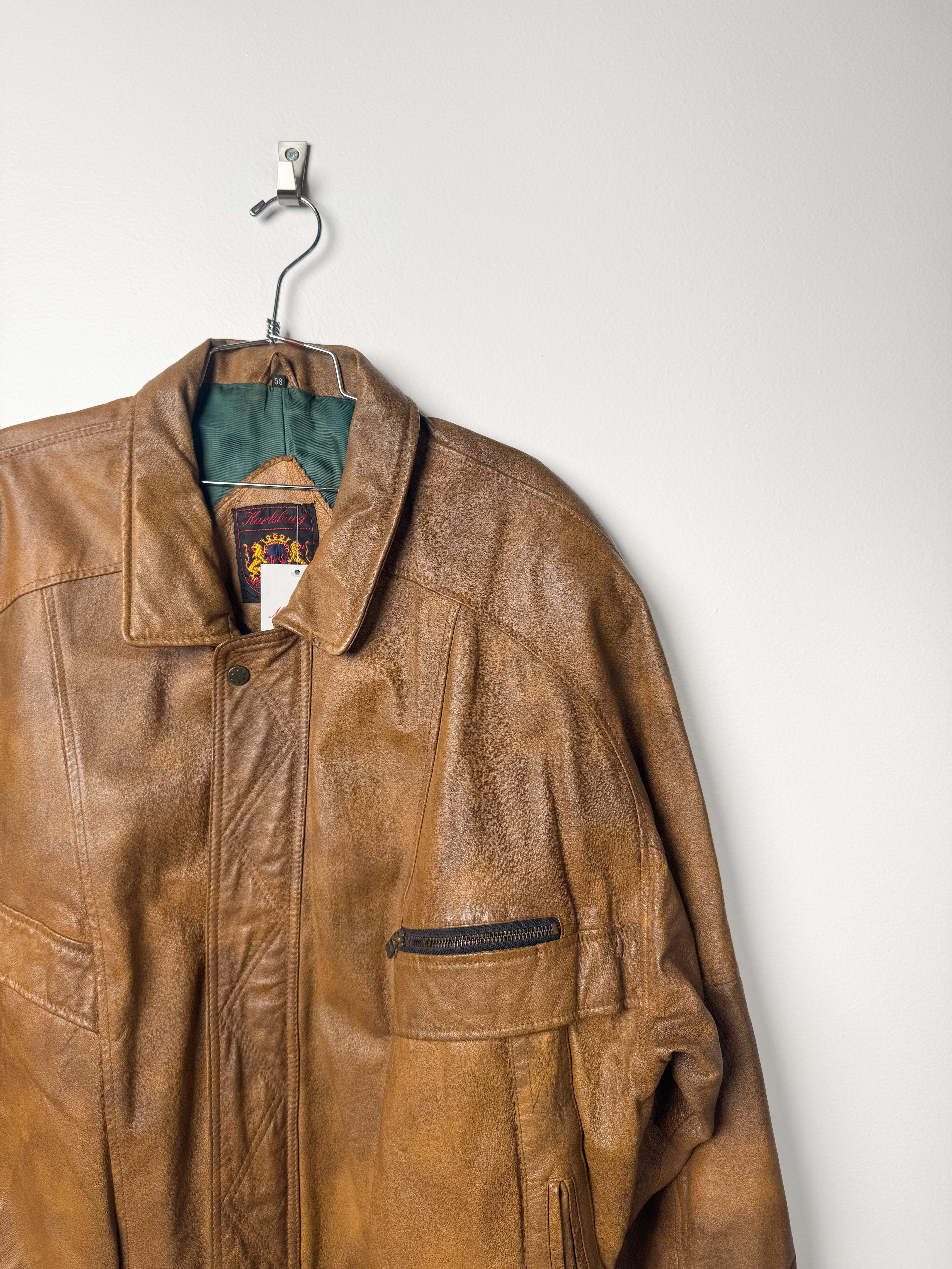 מעיל טייסים עור חום (XXL)