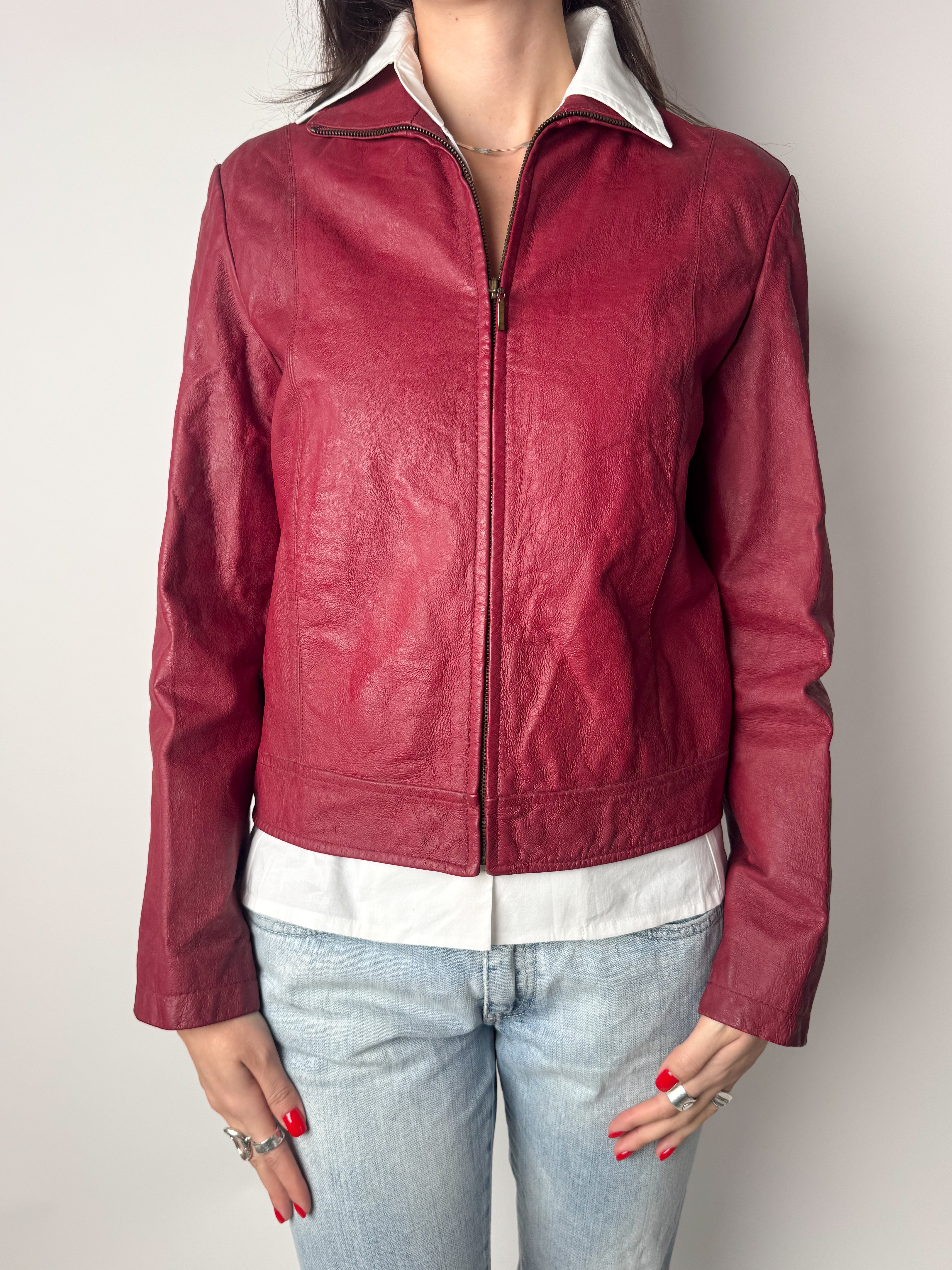 מעיל עור בורדו (S)