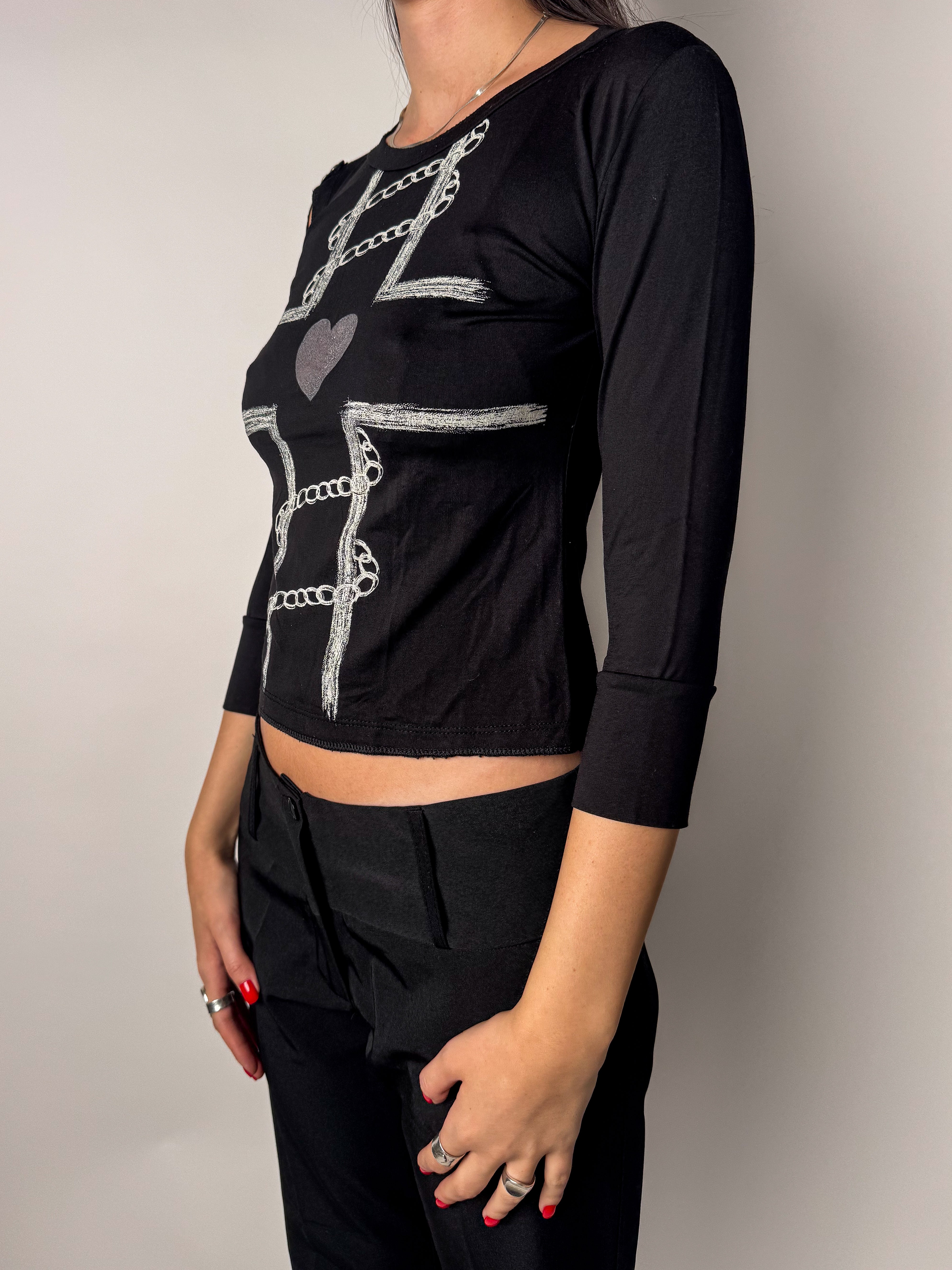 חולצת קרופ בהדפס גרפי (S)